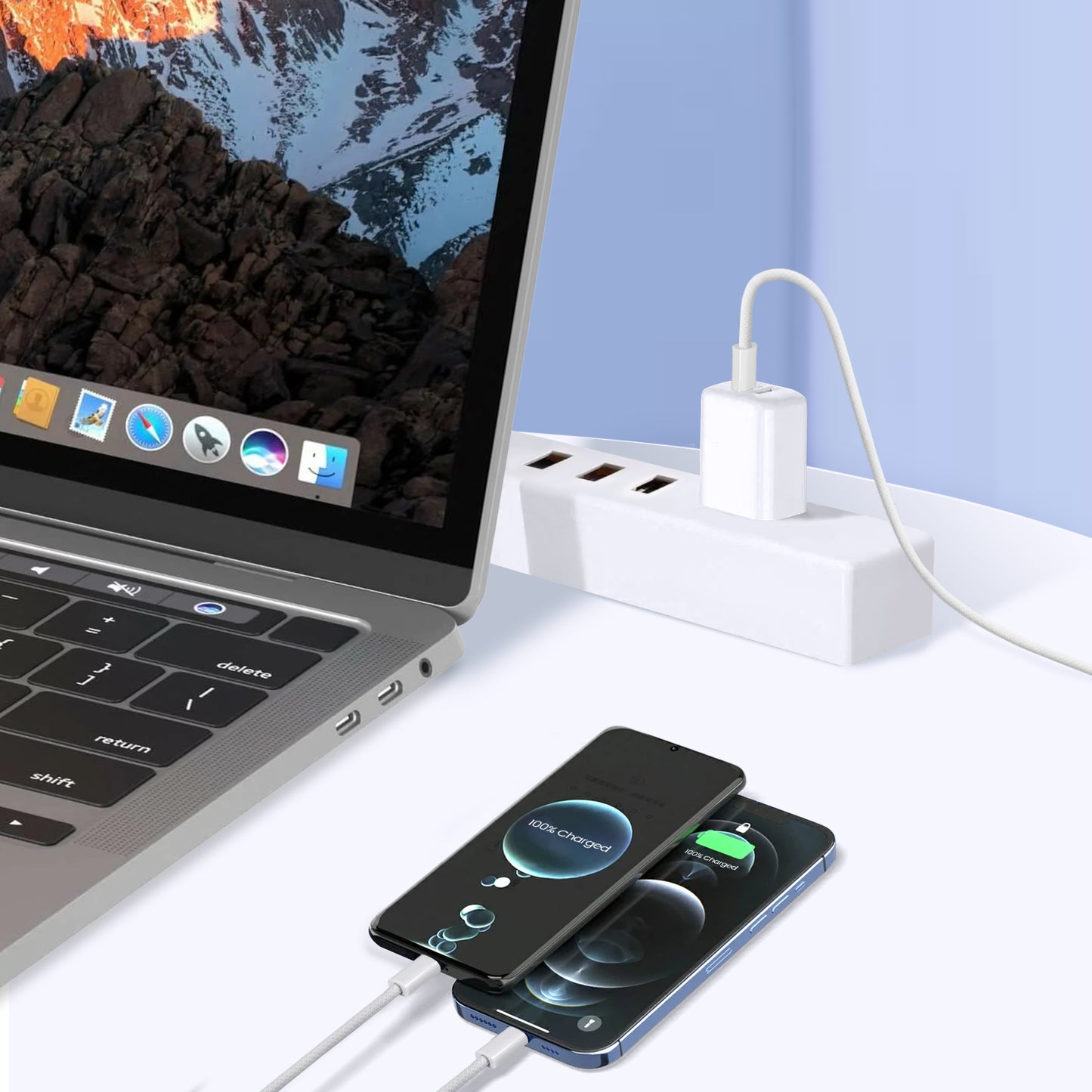 Lightning & USB C 2-in-1 Charging Cable,100W Fast Charging for iPhone 16/15/14/13/12/11/ Series, MacBook, iPad, and More 4 .3ft /1.3m (USB-C & Lightning)
