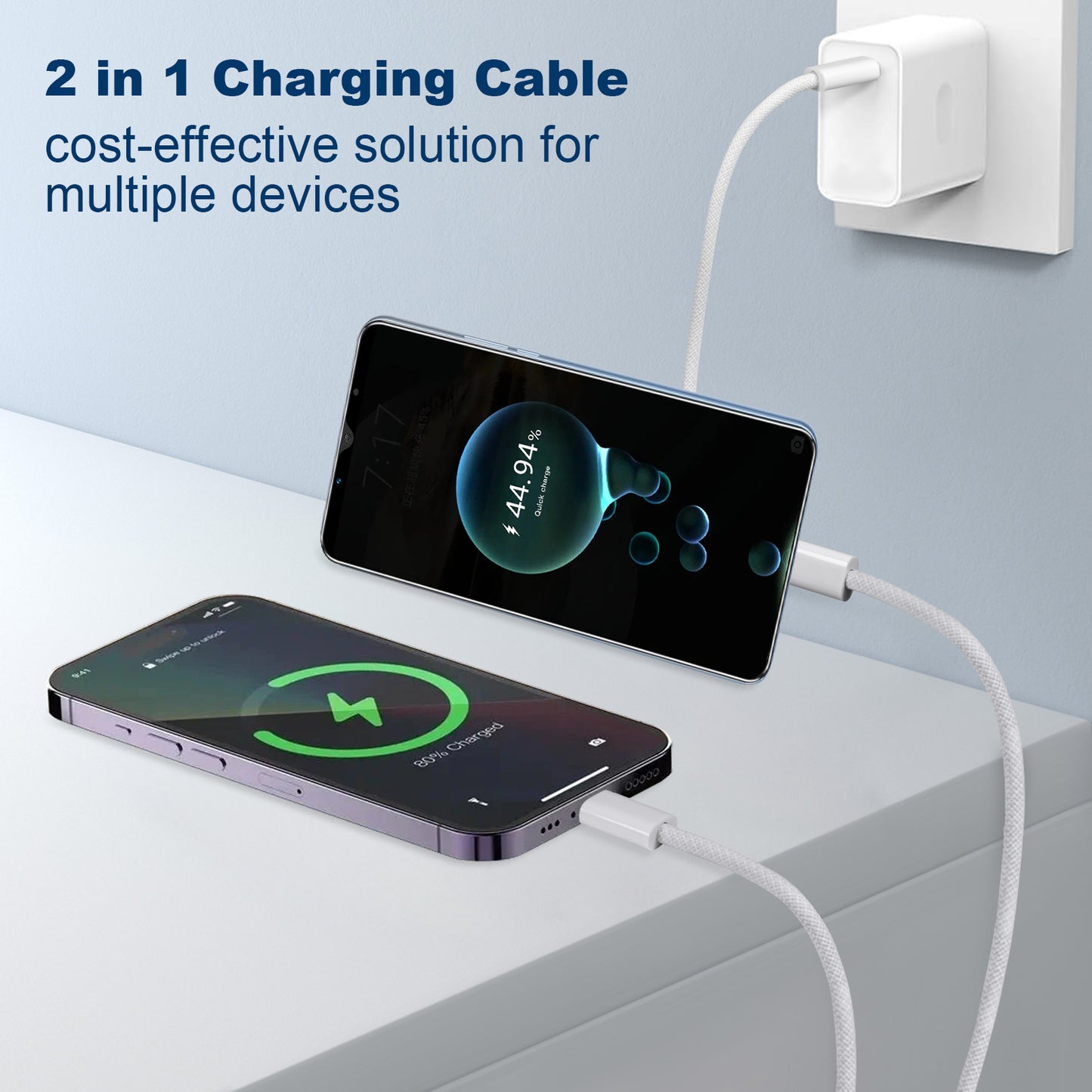 Lightning & USB C 2-in-1 Charging Cable,100W Fast Charging for iPhone 16/15/14/13/12/11/ Series, MacBook, iPad, and More 4 .3ft /1.3m (USB-C & Lightning)