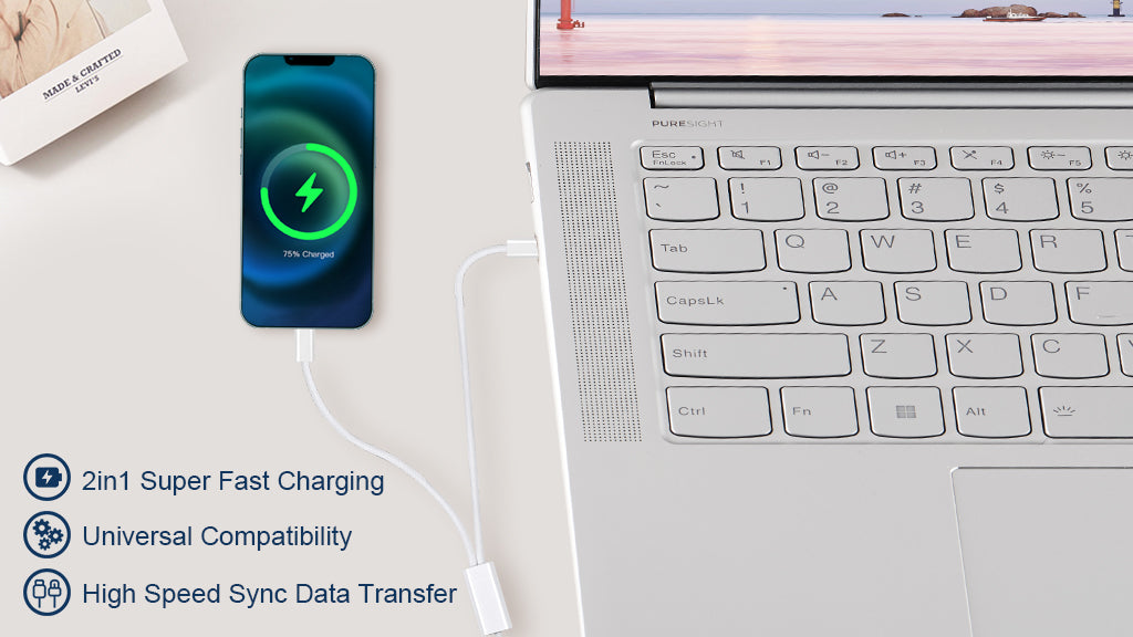 Lightning & USB C 2-in-1 Charging Cable,100W Fast Charging for iPhone 16/15/14/13/12/11/ Series, MacBook, iPad, and More 4 .3ft /1.3m (USB-C & Lightning)