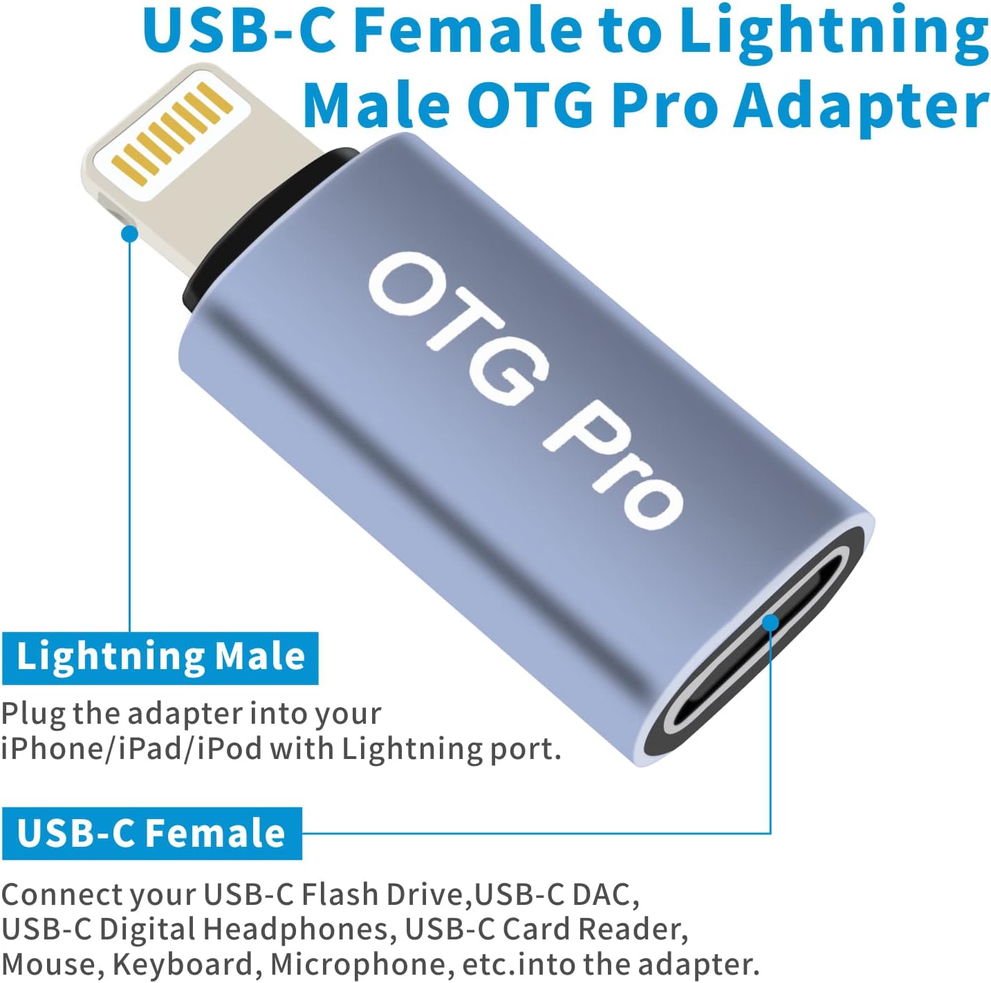 Meenova USB C to Lightning OTG Adapter for USB-C DAC, Big Current up to 400mA/5V, iPhone OTG Adaptor, Compatible with iPhone iPad iPod with Anti-Lost Holder, iPhone 14 13 12 11 Pro Max, Xs Max, Xr, Plus