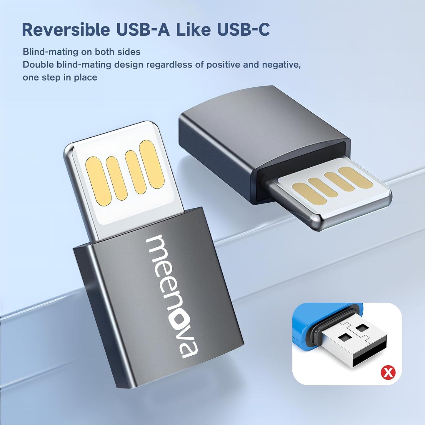 USB-C to USB A Reversible Adapter, Type C Female to USB-a Male Charger Cable Converter, for iPhone iPad Pro Air,Samsung,Power Bank(2 Pack &2 Lanyards)