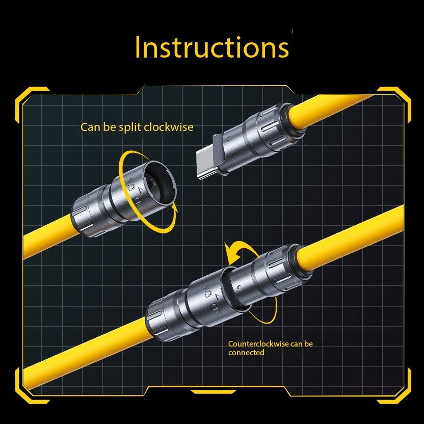 Mobile phone charging cable, zinc alloy 65W super fast charging cable, splicing two-in-two, splicing data cable