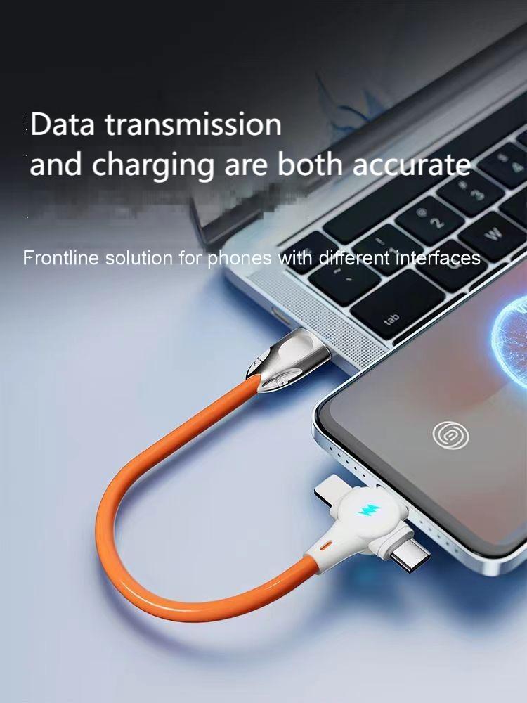 Meenova 66W Super Fast Charging 3-in-1 Short Cable for iPhone 14/Huawei/Android Car Use, 0.25m/0.5m Silicone Durable Orange