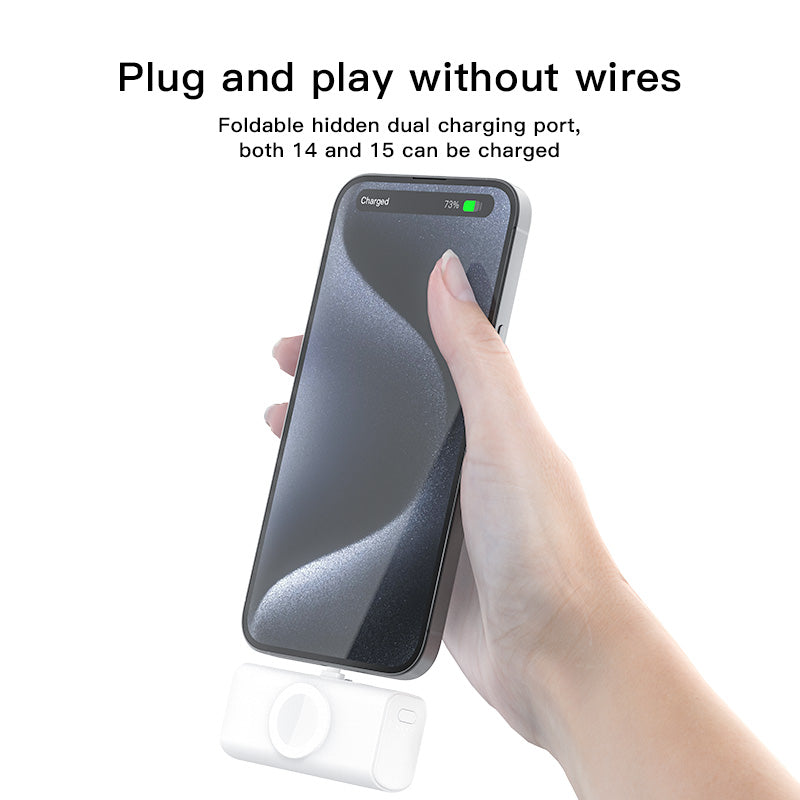 Mini Power Bank With Lightning & USB-C for iPhone Apple Watch, Compact Magnetic Wireless Charger