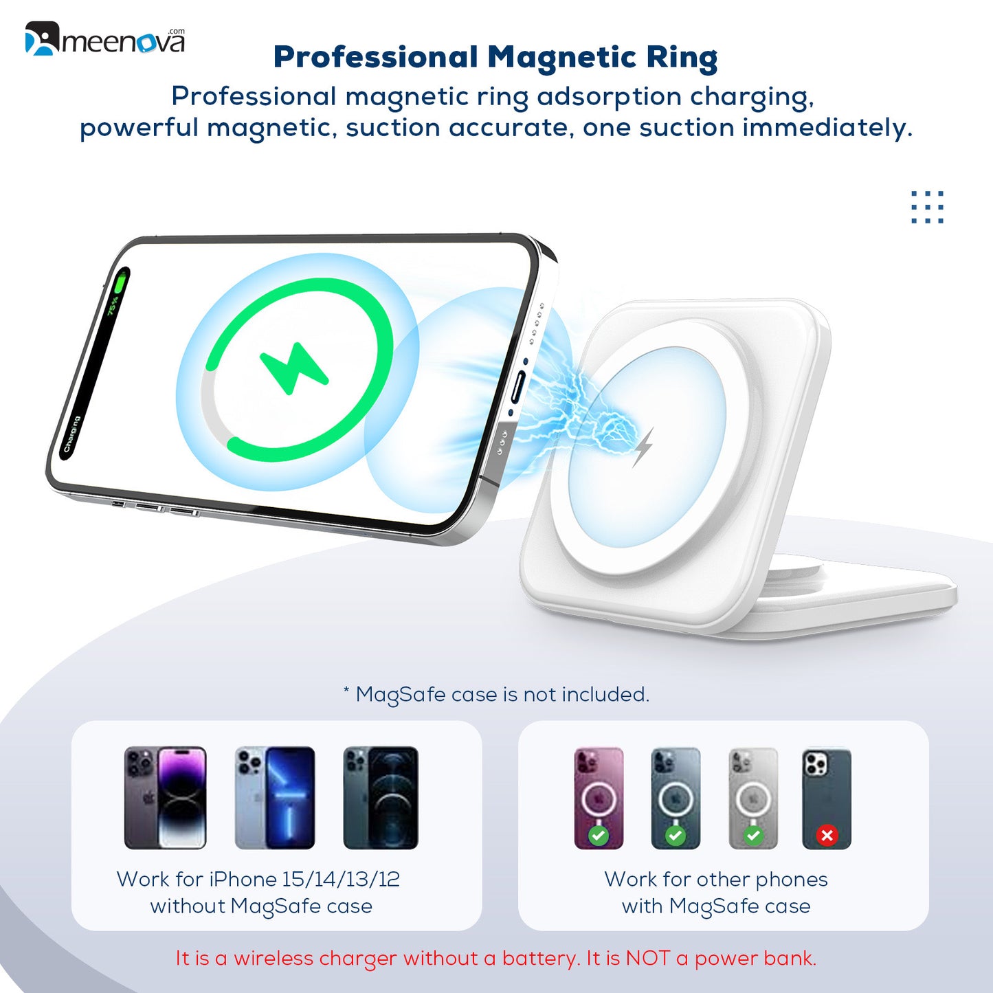 Travel Charger for MagSafe Charger Stand, iPhone and Apple Watch, AirPods, 15W Wireless Charging Pad