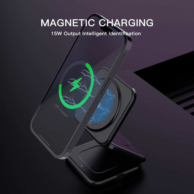 Foldable MagSafe Charger, 3 in 1 Charging Station for Apple iPhone 15 14, Watch S1-9/Ultra, AirPods
