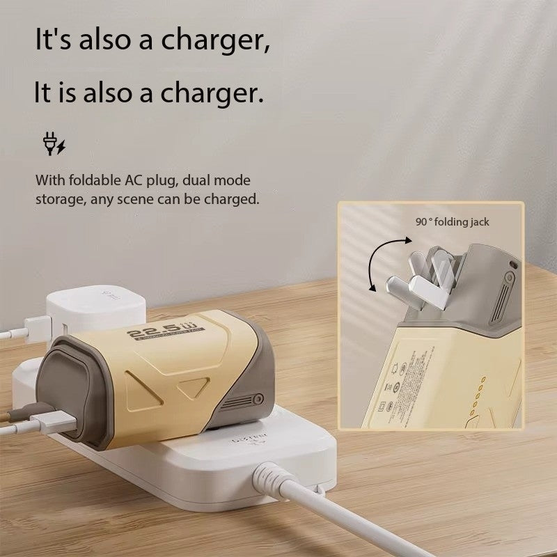 Portable Power Bank with AC Plug with Retractable Cable 22.5W, Compact, Creative 10,000mAh Mobile Power Supply for iPhone 16 15 14, Samsung Galaxy S25 Ultra.