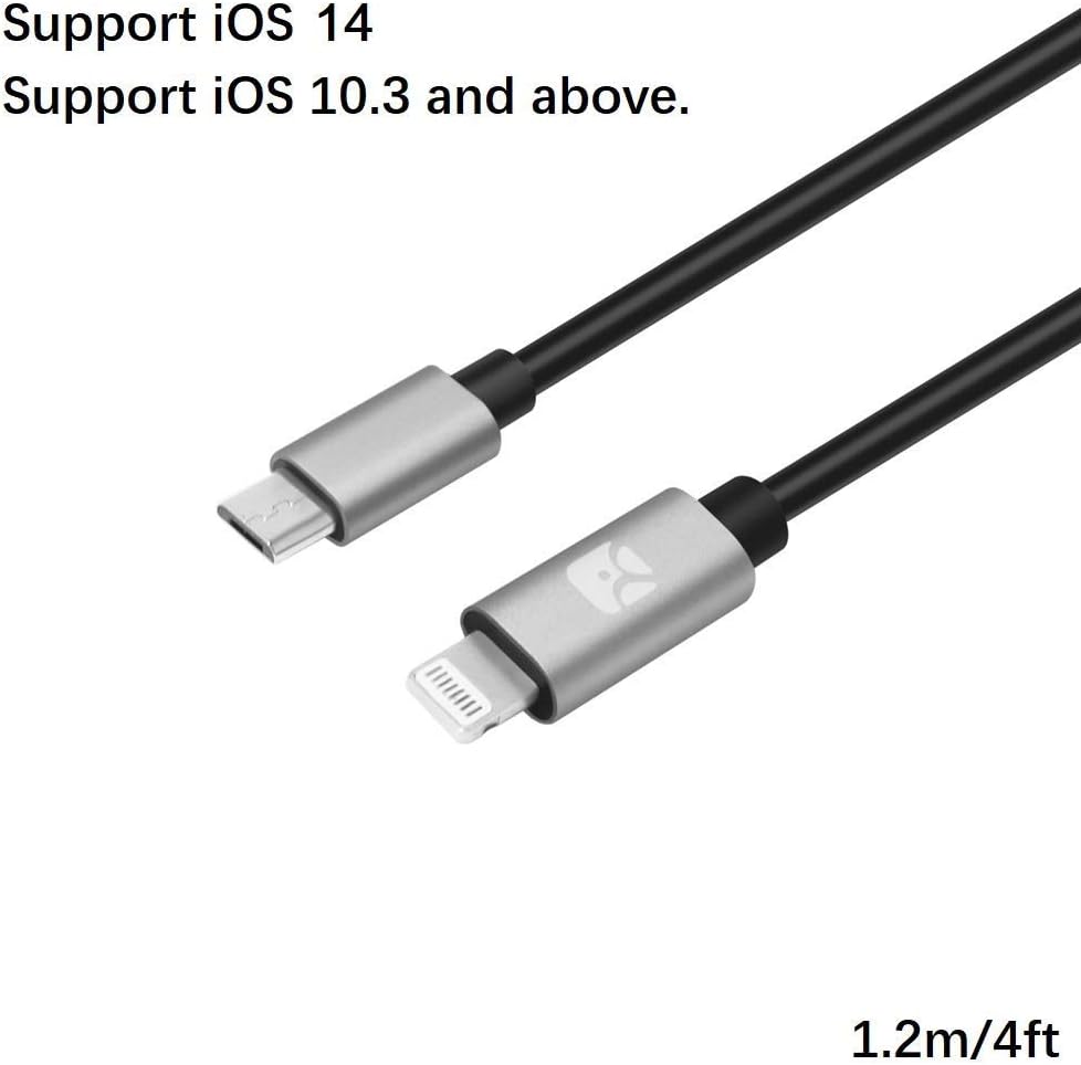 Lightning-to-MicroUSB USB DAC OTG Cable for iPhone/iPad/iPod, Sony MDR-1ADAC, Roland GO Mixer, Chord Mojo2 Hugo Pha3 Fiio HiFi Oppo HA2 K5, iRig HD2 Camera 1.2m 4ft, iphone 14 to Android Cord