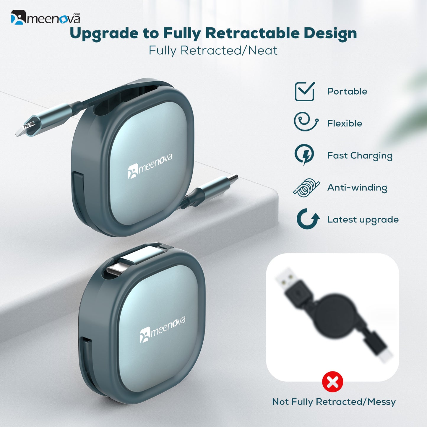 Retractable 27W USB-C to Lightning PD Fast Charging Cable, 4-Stage Length