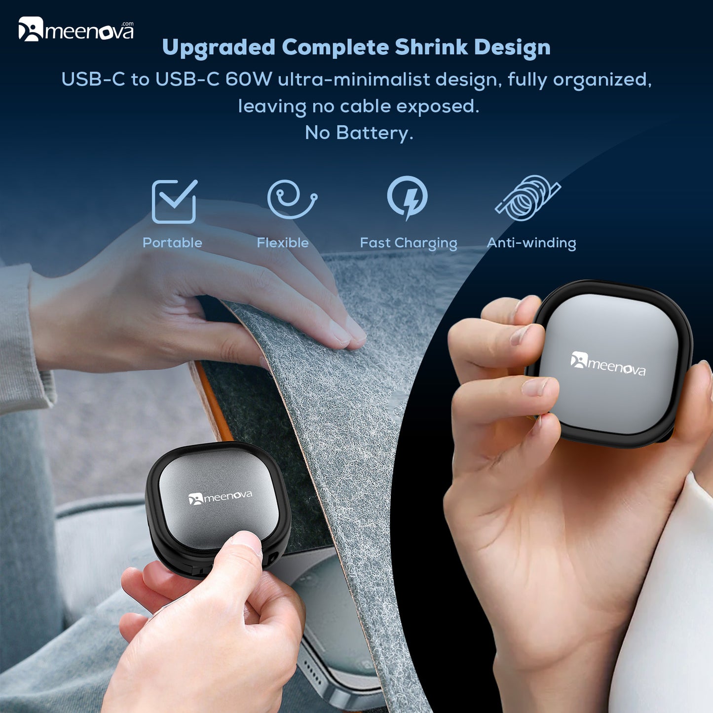 iPhone 15 Cable Retractable USB C Cable, 60W USB C to USB-C PD Fast Charging Cord 4-Stage Length