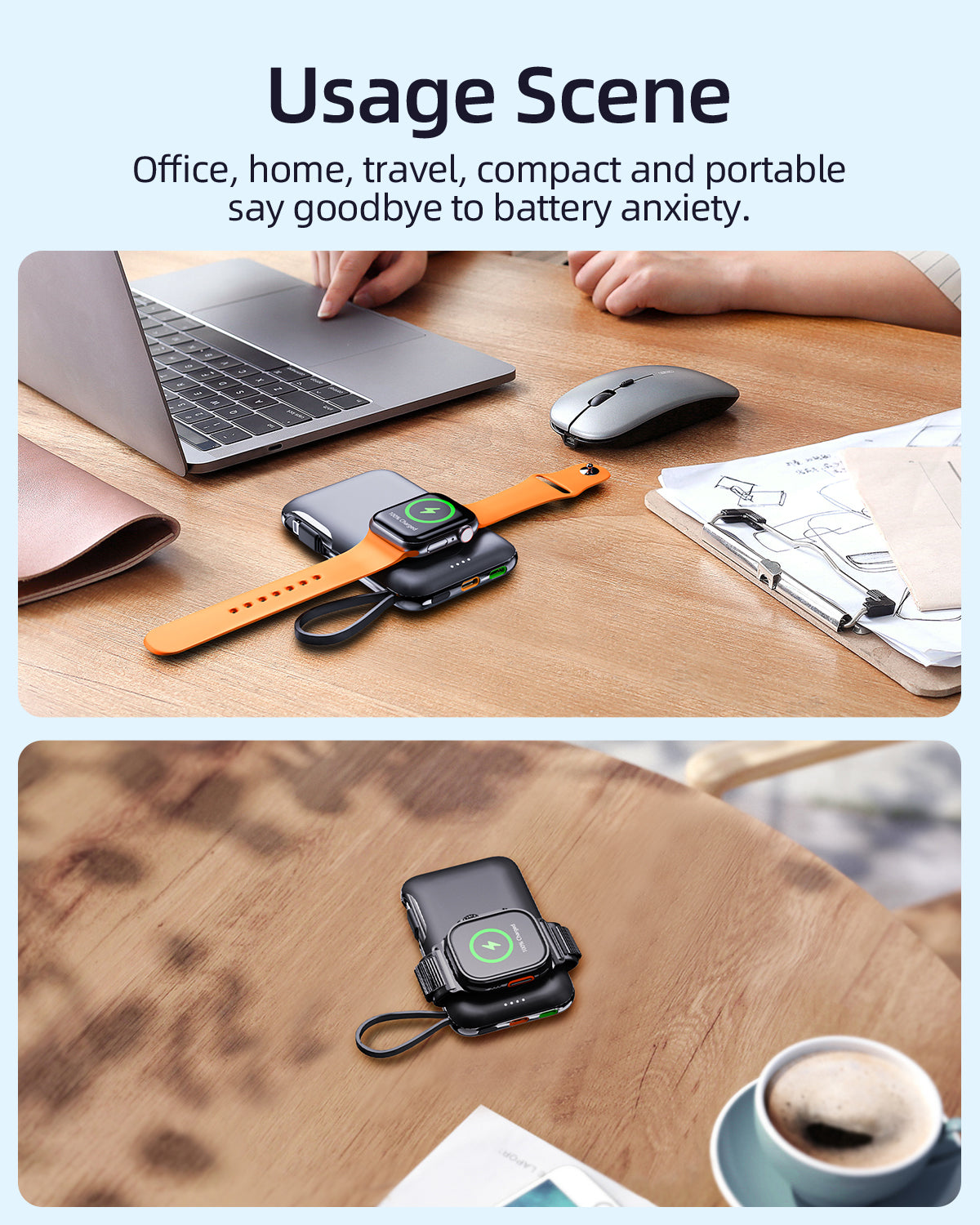 Meenova 2-in-1 Portable Watch Charger For Apple Watch, Samsung Galaxy Watch Power Bank 5000mAh, Mobile Phone External Battery Mini Auxiliary Battery Powerbank