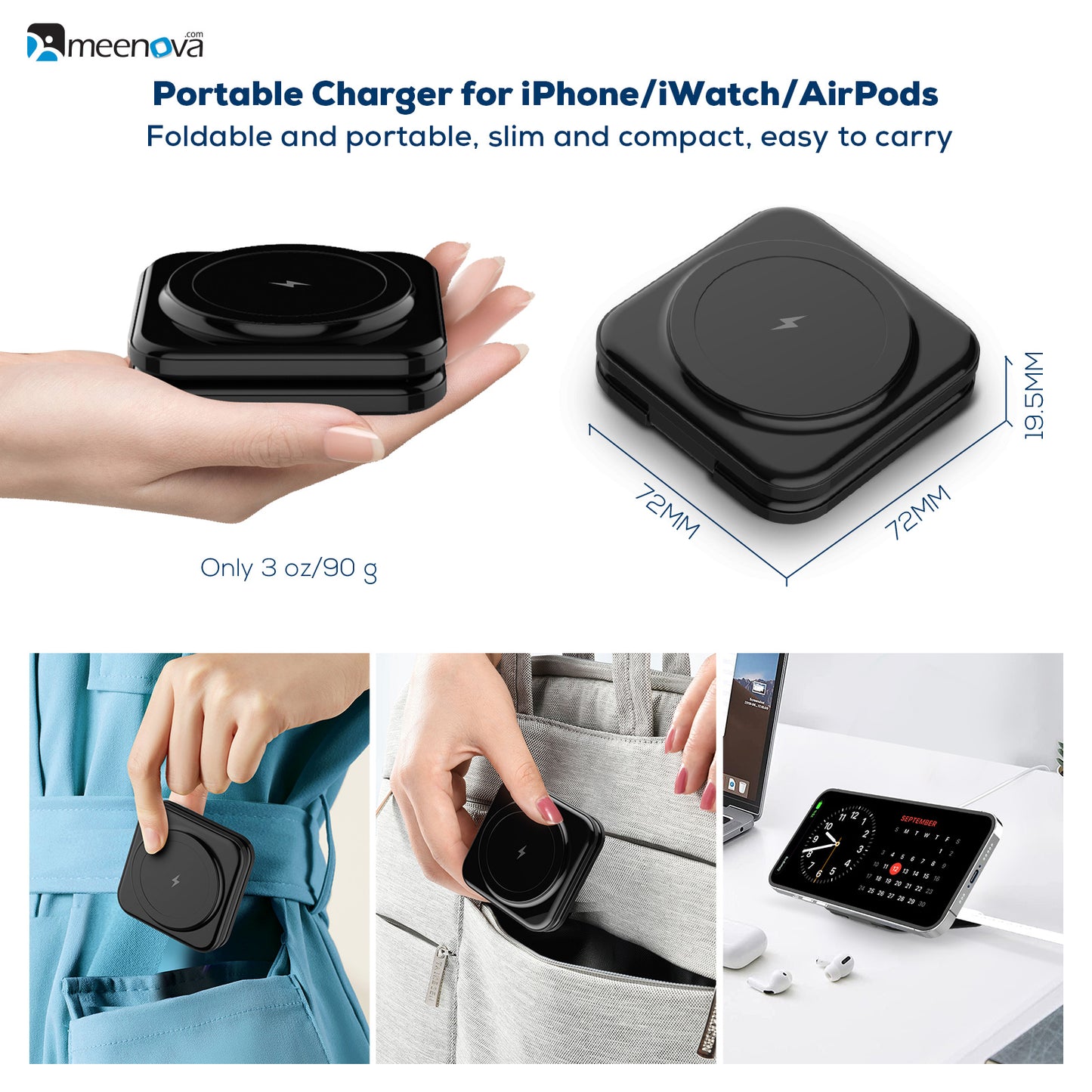 Foldable 2 in 1 Wireless Charging Station for Apple Watch Magnetic MagSafe Charger