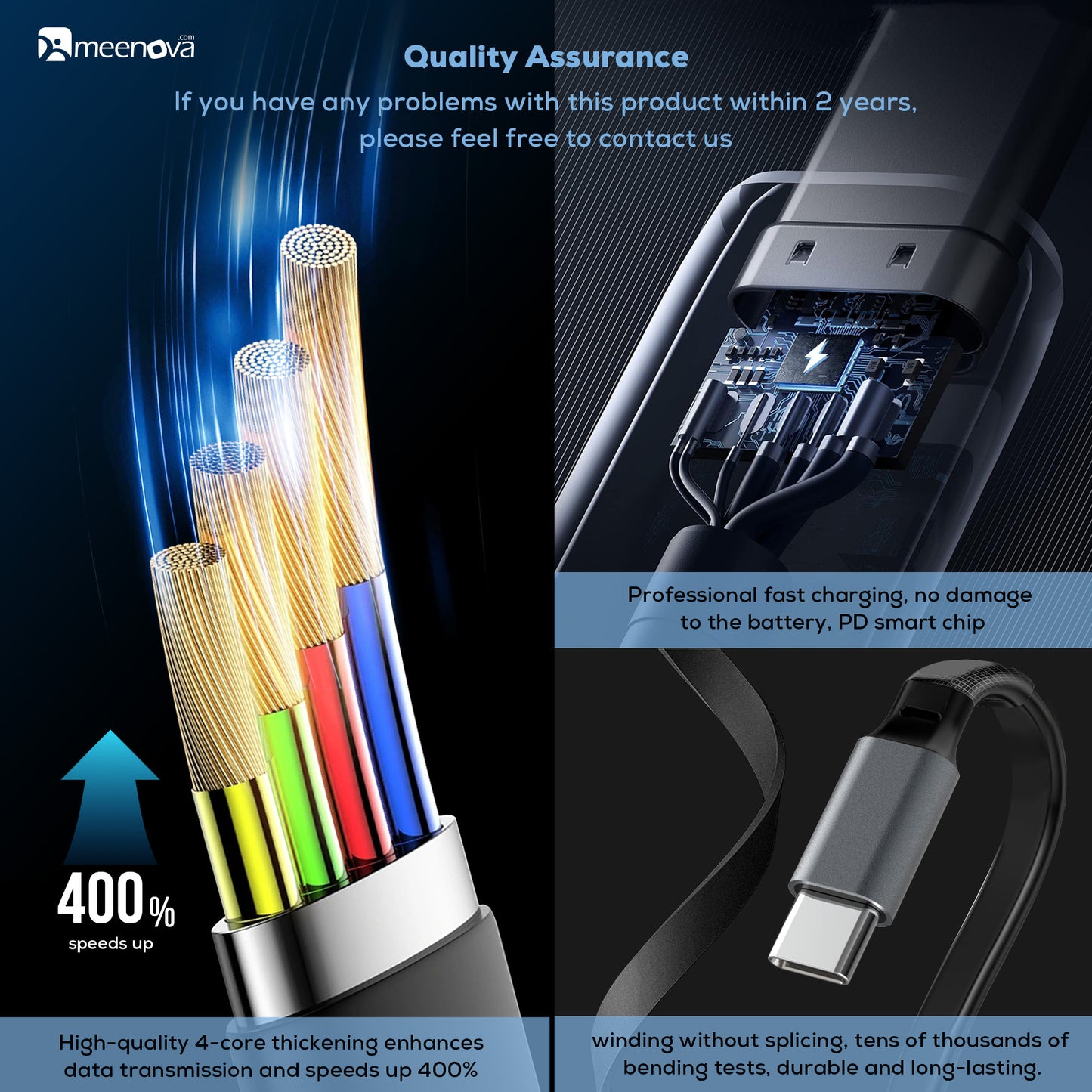 iPhone 15 Cable Retractable USB C Cable, 60W USB C to USB-C PD Fast Charging Cord 4-Stage Length
