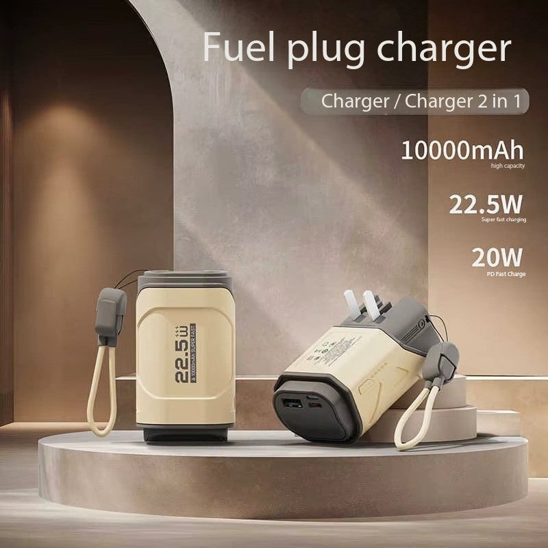 Portable Power Bank with AC Plug with Retractable Cable 22.5W, Compact, Creative 10,000mAh Mobile Power Supply for iPhone 16 15 14, Samsung Galaxy S25 Ultra.
