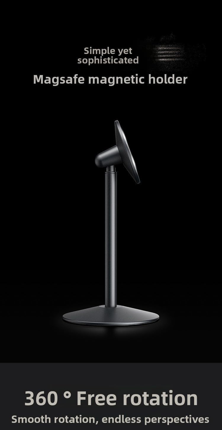 Aluminum Alloy Magnetic Phone Stand, Compatible with Magsafe, 360° Rotation, for Desktop Live Streaming and Video Watching