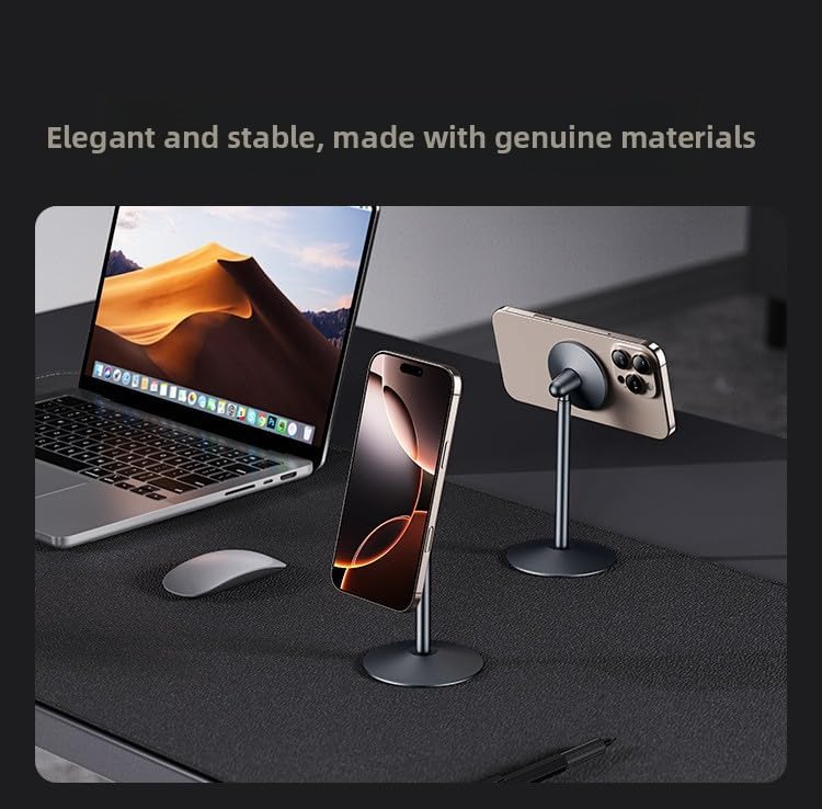 Aluminum Alloy Magnetic Phone Stand, Compatible with Magsafe, 360° Rotation, for Desktop Live Streaming and Video Watching