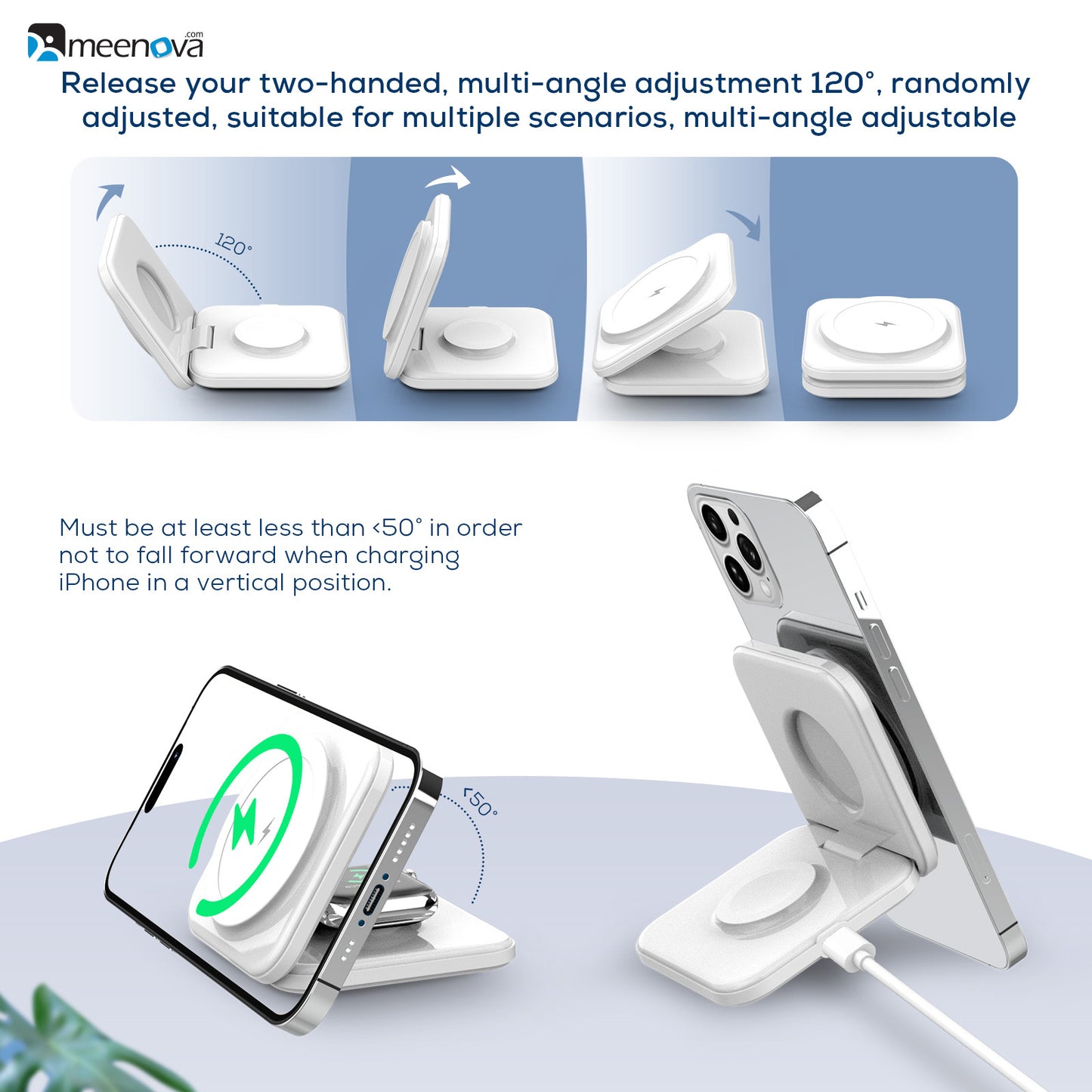Travel Charger for MagSafe Charger Stand, iPhone and Apple Watch, AirPods, 15W Wireless Charging Pad