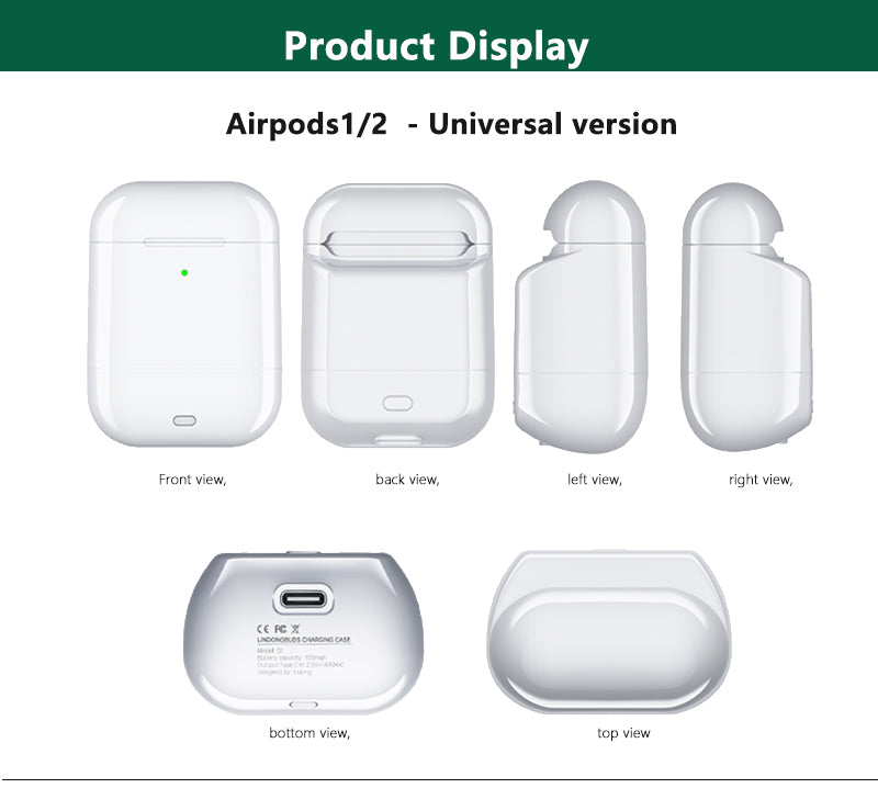 Battery Case For AirPods 1st 2 Generation, 700 mAh Charging Case, Power Bank Case, AirPods Charger USB C, Lightning Rechargeable Protective Extended Battery Charger Case, Portable Cover For AirPods