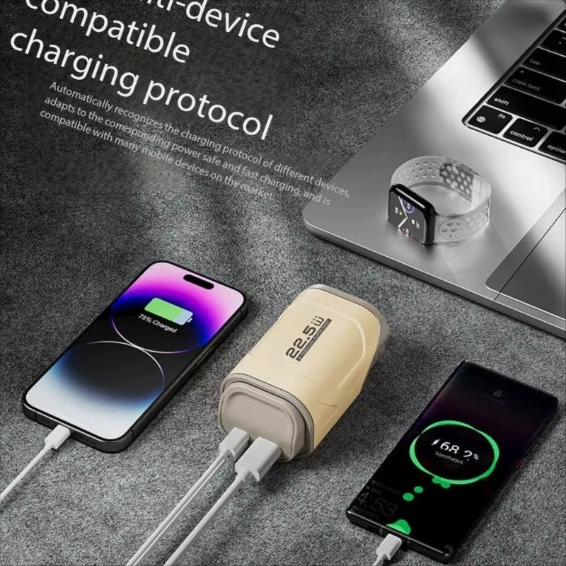 Portable Power Bank with AC Plug with Retractable Cable 22.5W, Compact, Creative 10,000mAh Mobile Power Supply for iPhone 16 15 14, Samsung Galaxy S25 Ultra.