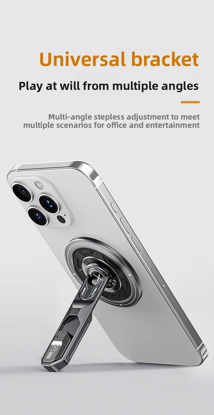 Magnetic Fidget Phone Stand for Magsafe, Aluminum Alloy 360° Rotatable Portable Desktop Holder for Mobile Phones and Tablets Moon Silver.