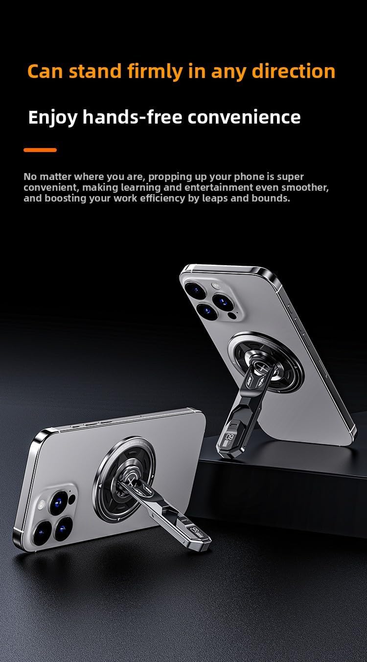 Magnetic Fidget Phone Stand for Magsafe, Aluminum Alloy 360° Rotatable Portable Desktop Holder for Mobile Phones and Tablets Moon Silver.
