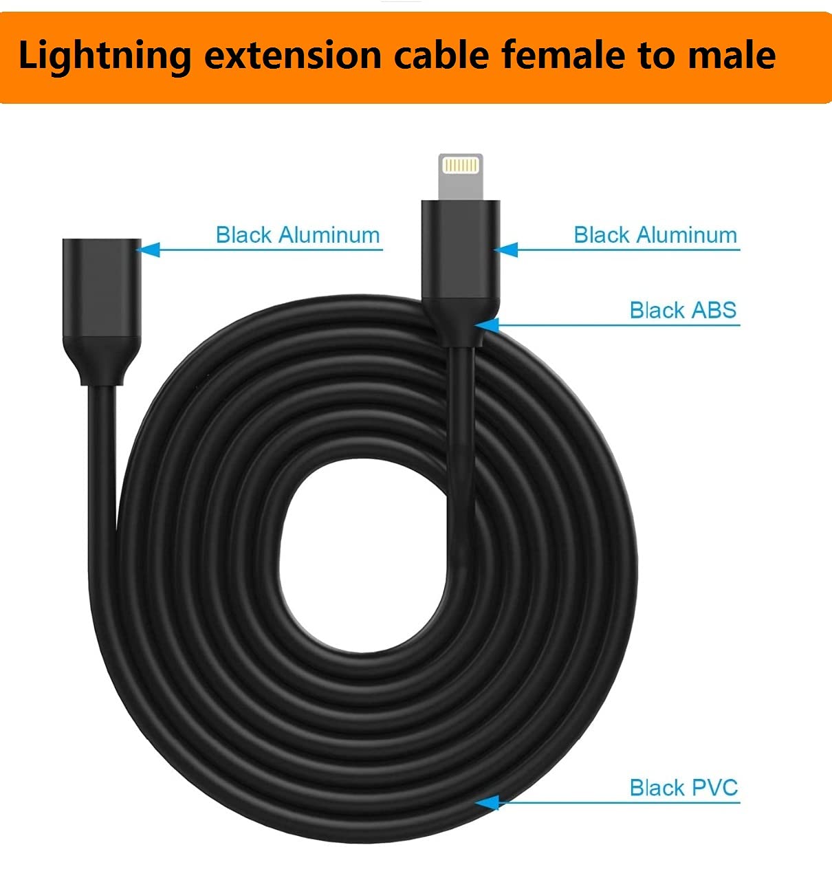 Lightning Male to Female Extension 1 foot Short, 30cm 50cm 0.5ft for Microphone, Apple Pen, AirPods Case, PALOVUE iMic Portable