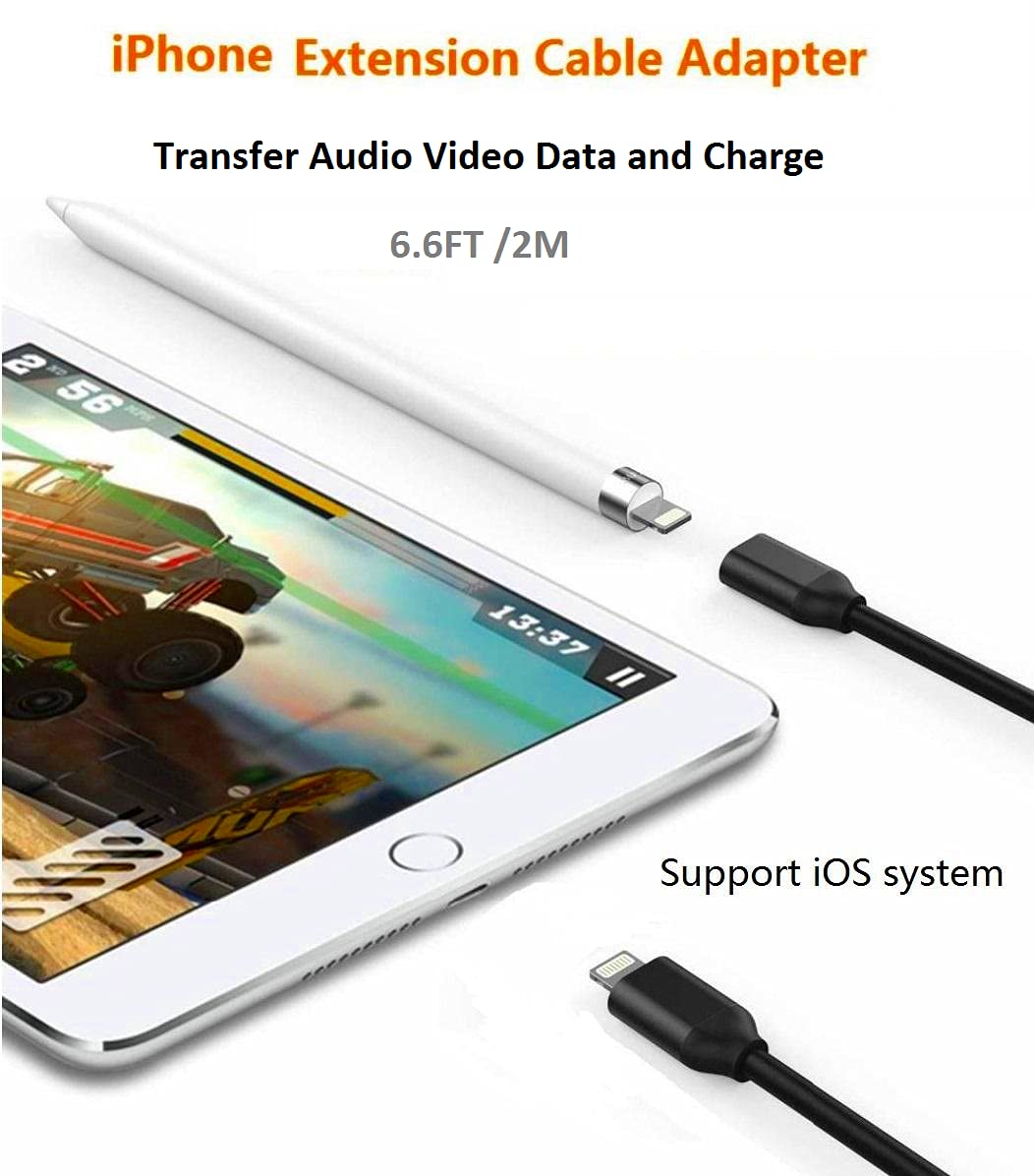 Lightning Male to Female Extension 1 foot Short, 30cm 50cm 0.5ft for Microphone, Apple Pen, AirPods Case, PALOVUE iMic Portable