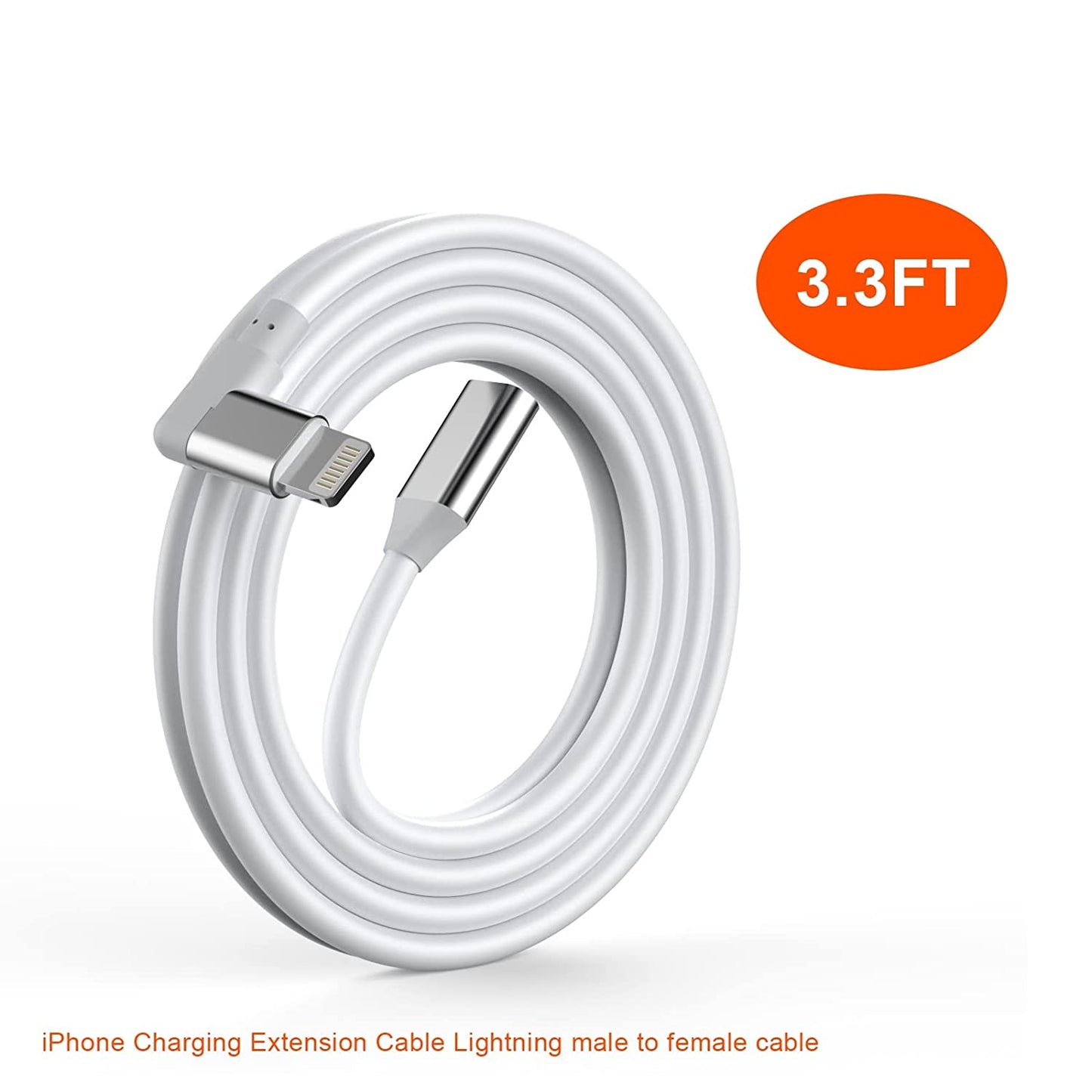 iPhone Charger Extension Cable 90 Degree 3FT Lightning Charging Male to Female Extender Dock emale Cord Extension Adapter, Video