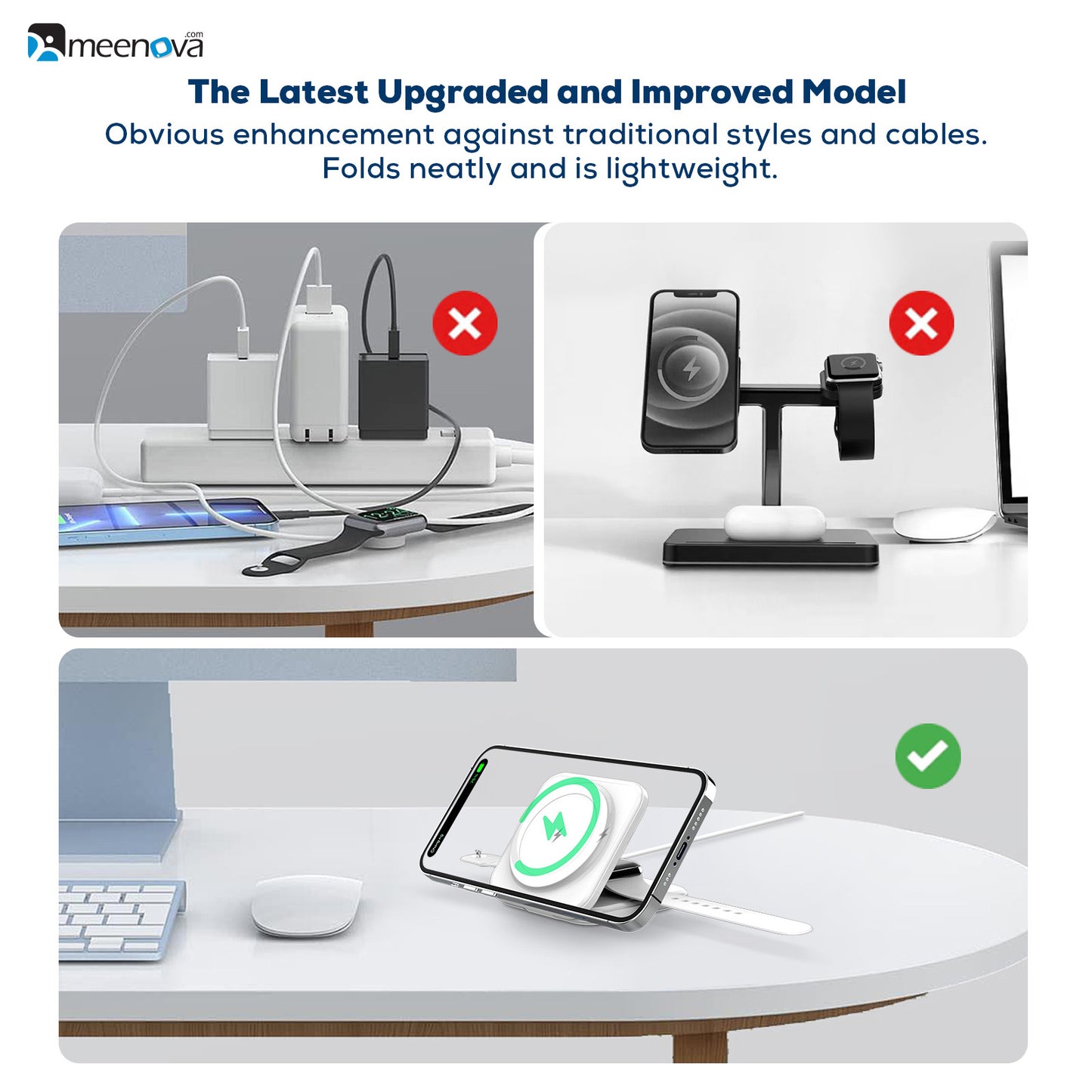 Travel Charger for MagSafe Charger Stand, iPhone and Apple Watch, AirPods, 15W Wireless Charging Pad
