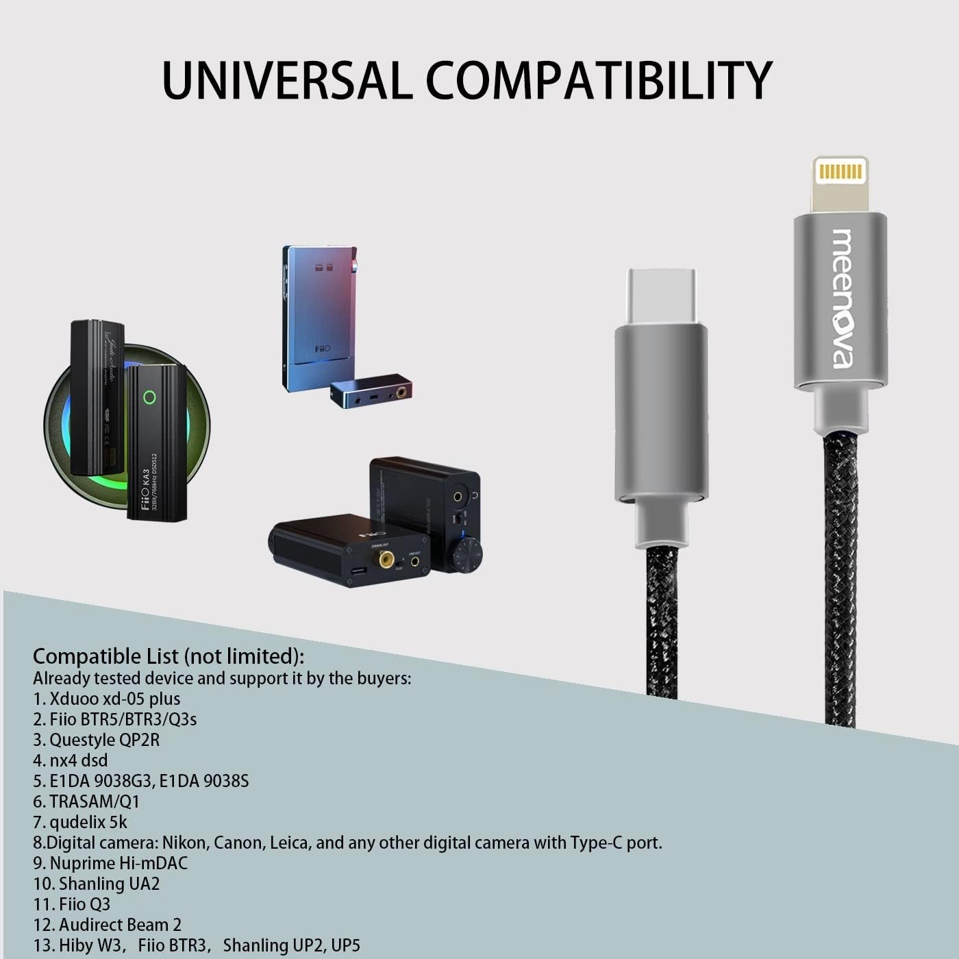 Meenova USB-C to Lightning DAC OTG Cable 0.5ft/15cm for iPhone 14 Pro Max / iPad 8 / iPod, Oxygen-Free Copper Core, Compatible with Fiio BTR5 / Q3S / BTR3K / KA3 / Qudelix 5K / iFi Hip-DAC 3 / SMSL D6S / LT-LT1 (No Charger)
