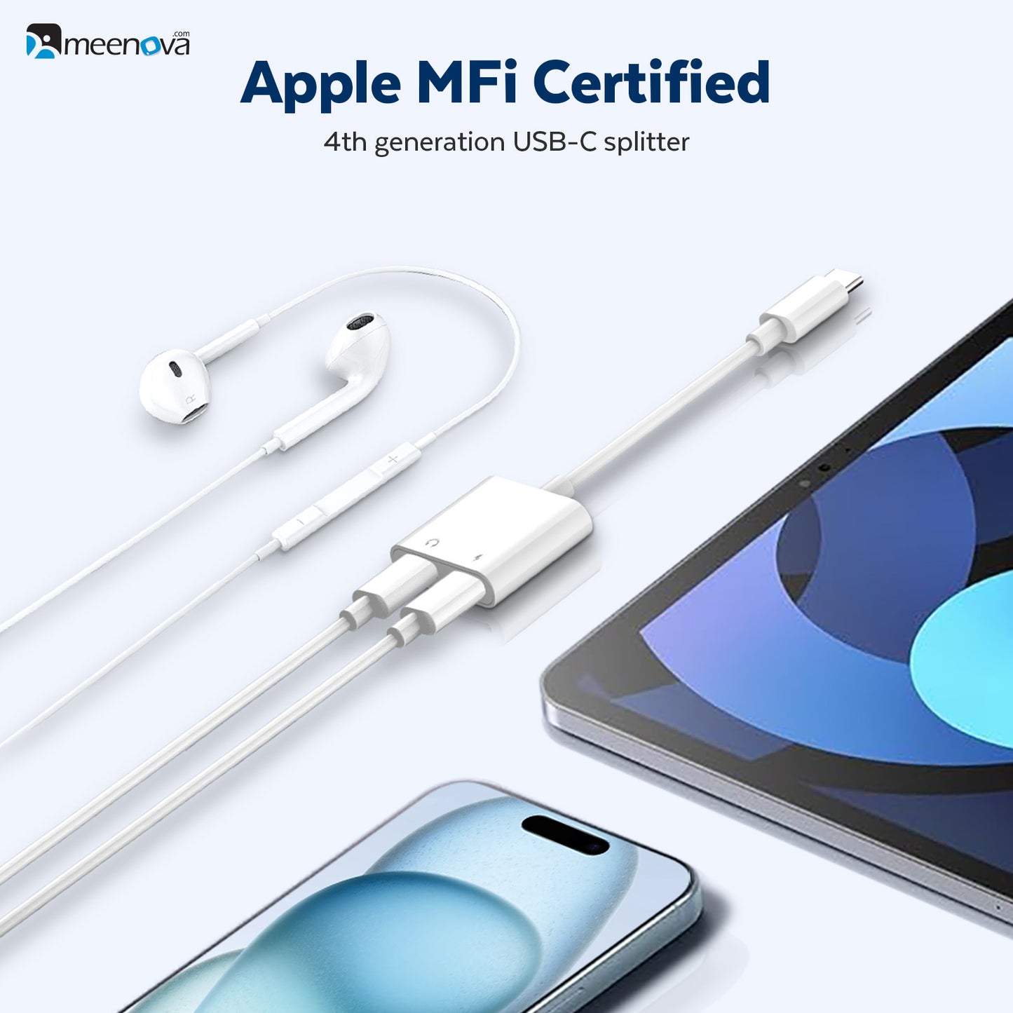 USB-C Splitter 1 in 2 Out for USB C Headphones and Charging 60W, Dual Type C Headphone Adapter for iPhone 15 16 iPad Samsung S24 Tab S