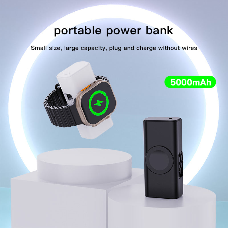 Mini Power Bank With Lightning & USB-C for iPhone Apple Watch, Compact Magnetic Wireless Charger