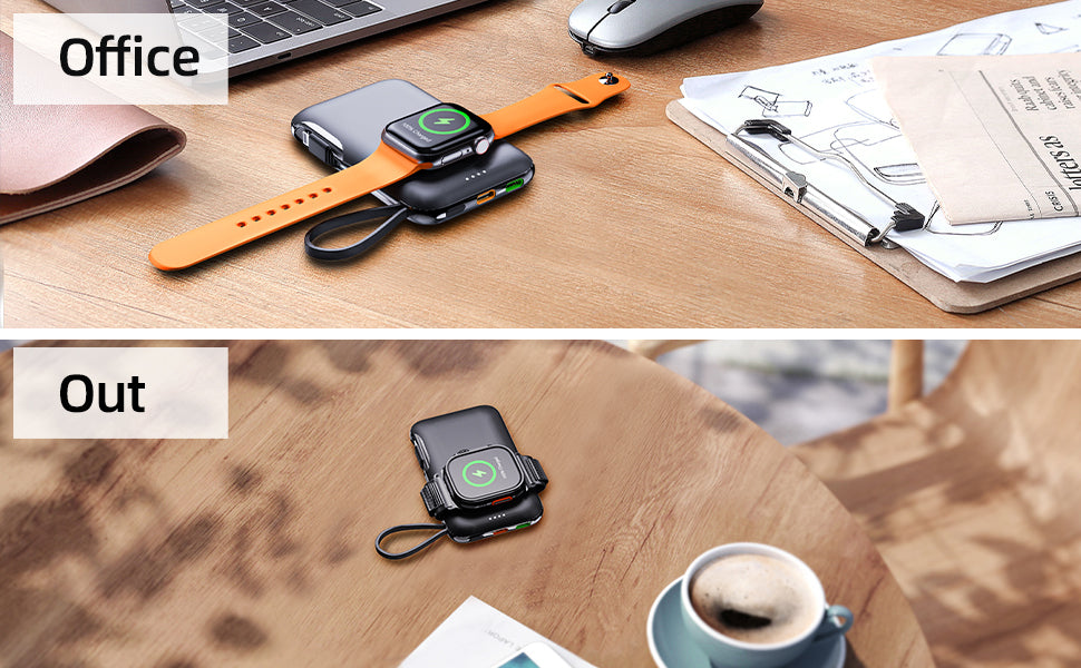 Meenova 2-in-1 Portable Watch Charger For Apple Watch, Samsung Galaxy Watch Power Bank 5000mAh, Mobile Phone External Battery Mini Auxiliary Battery Powerbank