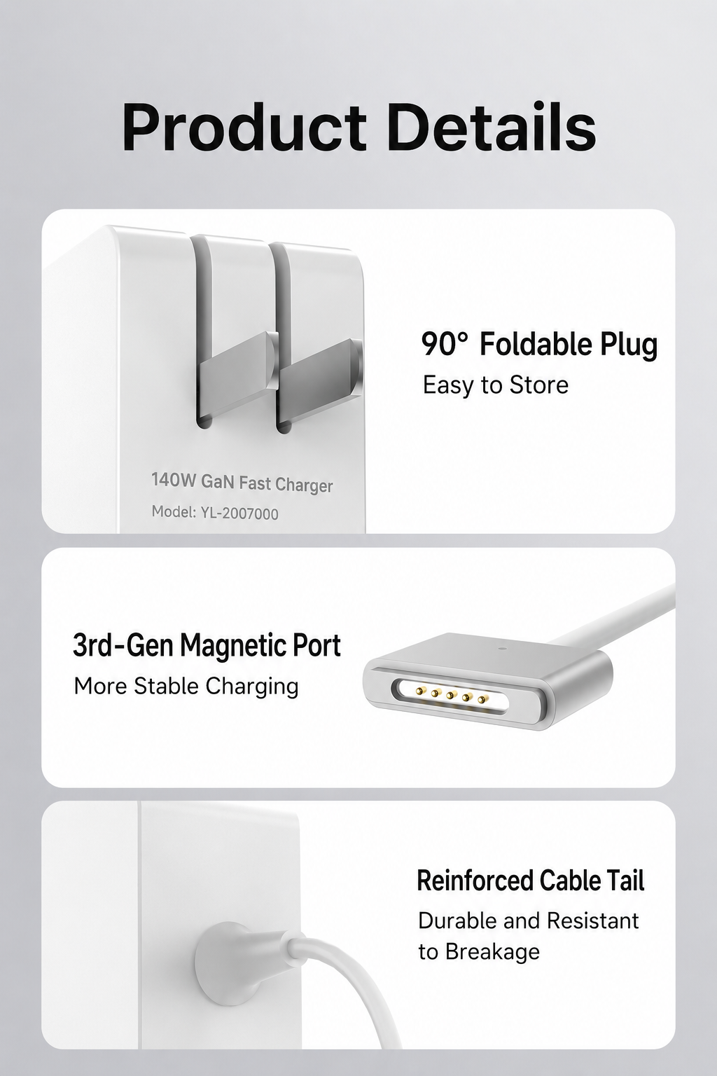 Meenova 140W GaN Charger with Built-In Magnetic Charging Cable, PD 3.1 Fast Charger for Laptop, Tablet and USB-C Devices