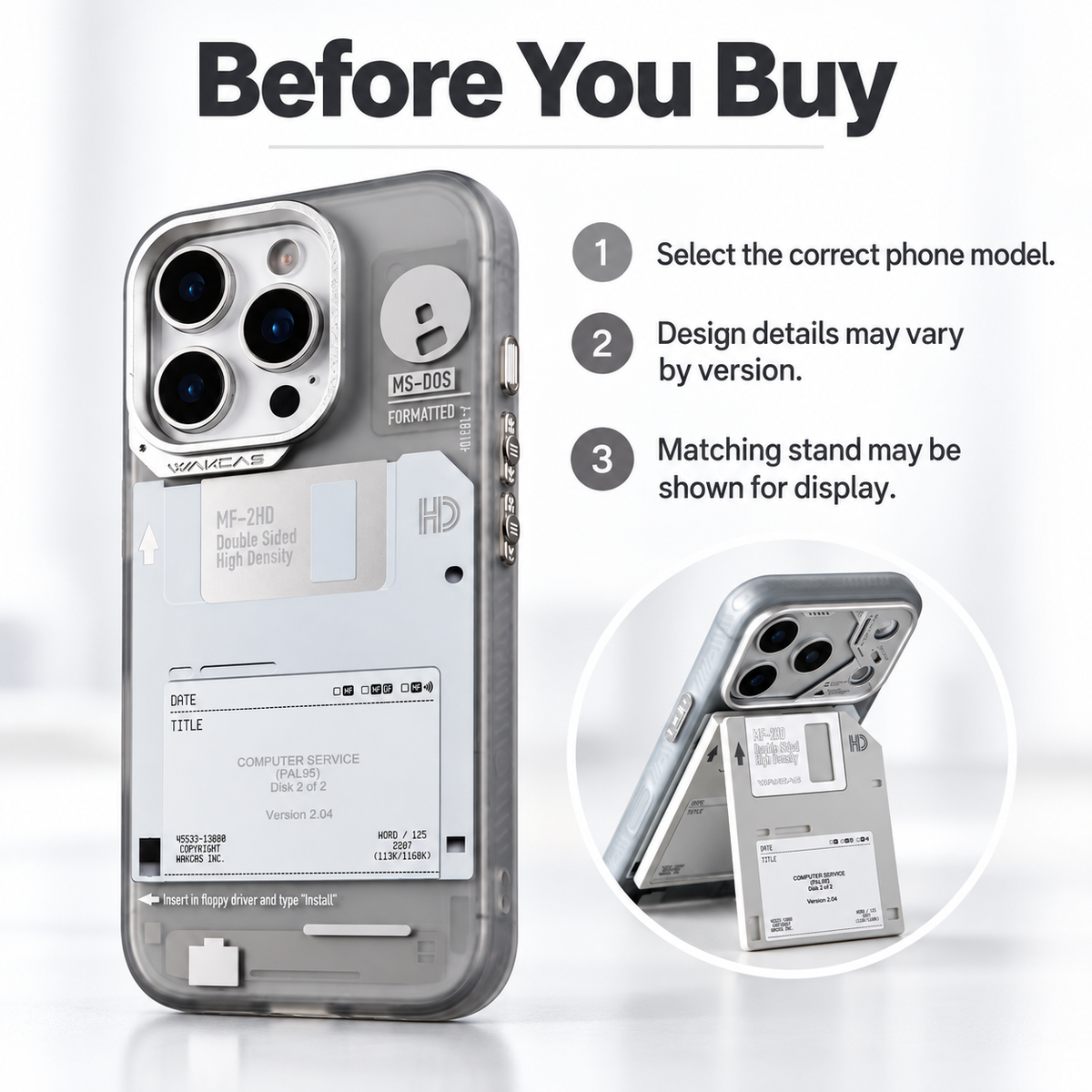 Meenova Retro Floppy Disk iPhone Case, Frosted Gray with Metal Camera Frame & Buttons