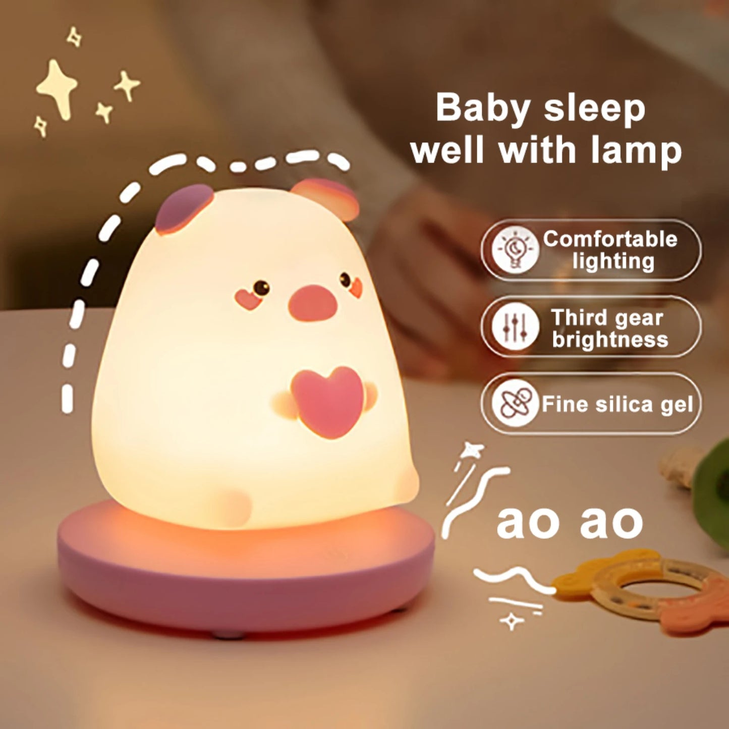 1200mAh Rechargeable LED Night Light with 3-Stage Dimming, Silicone Desk Lamp & Stress Toy for Kids Room, Bedroom Nightstand