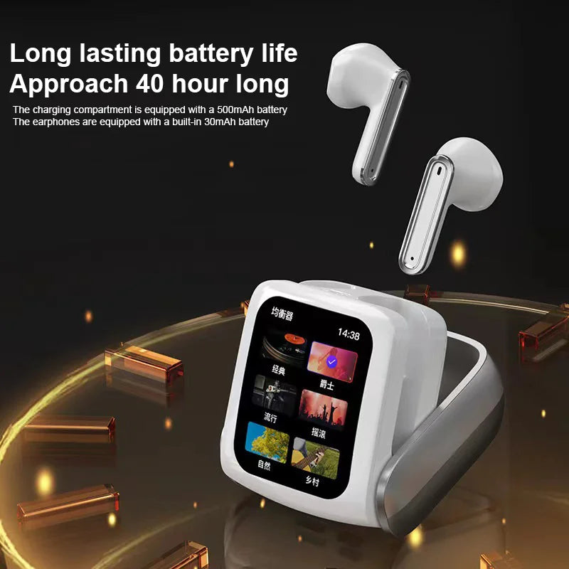 Full-color Touch Screen Bluetooth 5.4 Earphones Call Noise Reduction Rotating Design Gamer Headset IPX5 Waterproof Headphones
