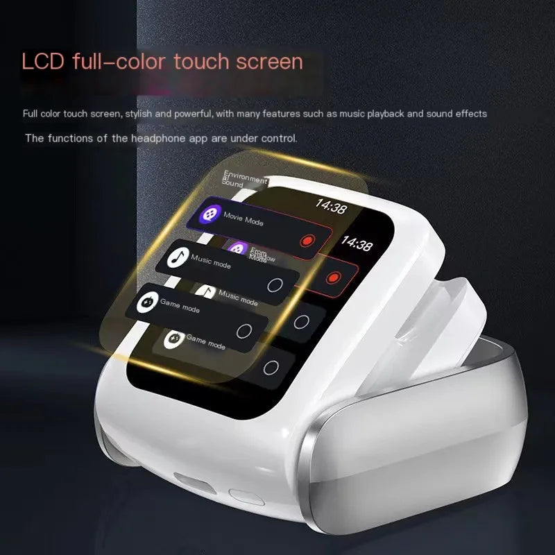 Full-color Touch Screen Bluetooth 5.4 Earphones Call Noise Reduction Rotating Design Gamer Headset IPX5 Waterproof Headphones
