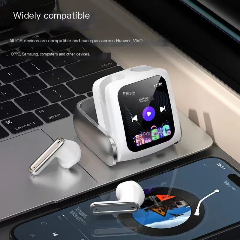 Full-color Touch Screen Bluetooth 5.4 Earphones Call Noise Reduction Rotating Design Gamer Headset IPX5 Waterproof Headphones