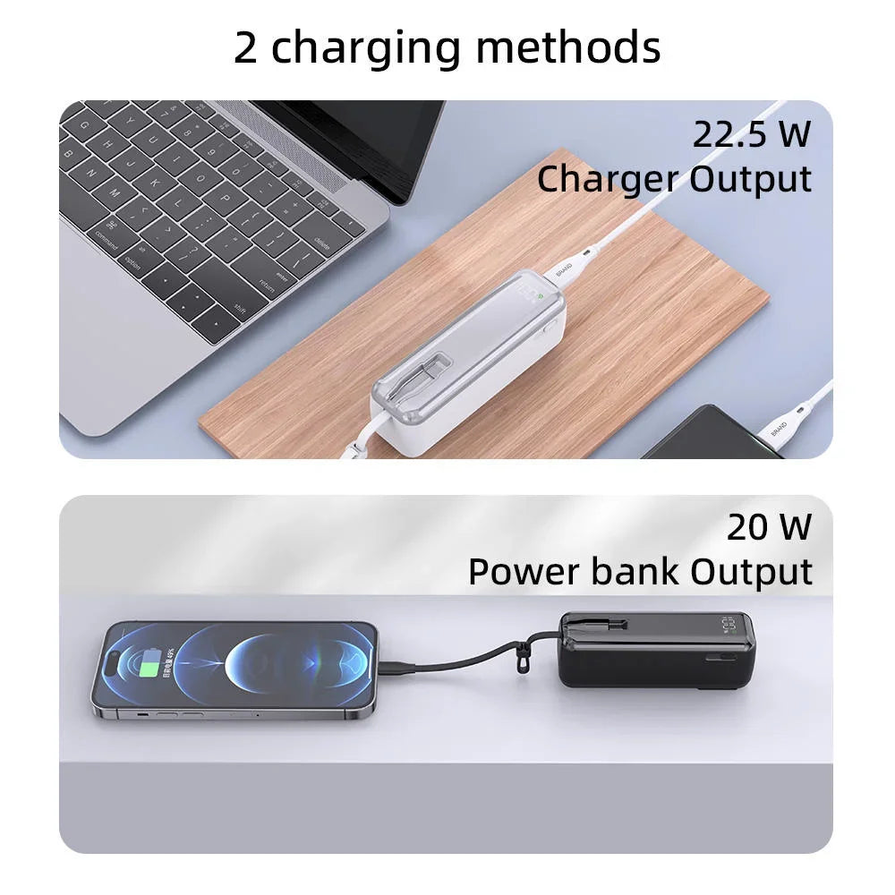 5000mAh Mini Power Bank with USB C Cable Plug Charger, 20W Fast Charging, Mini Portable Battery For iPhone 16 15, iPad Pro Air, Samsung S24 Ultra, Xiaomi