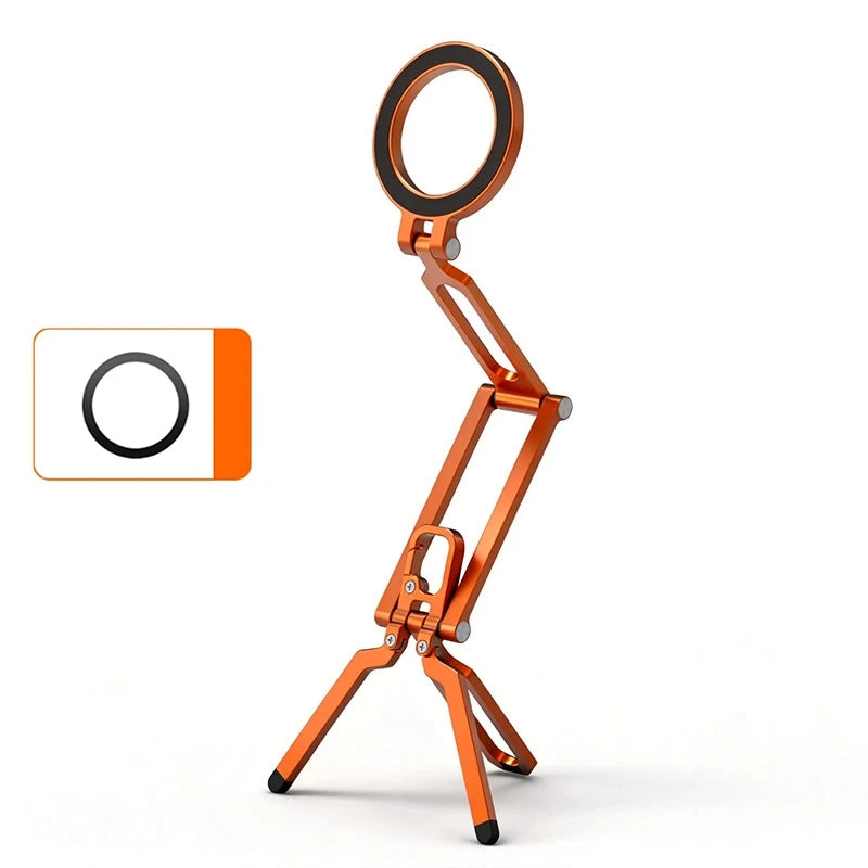 Meenova Double Folding Magsafe Phone Tripod, Quick Mount Compact Aluminum Alloy Adjustable Stand, Multi-Functional Portable Holder for Outdoor Photography Vlogging Travel, Compatible with iPhone, Gray Silver Orange Available