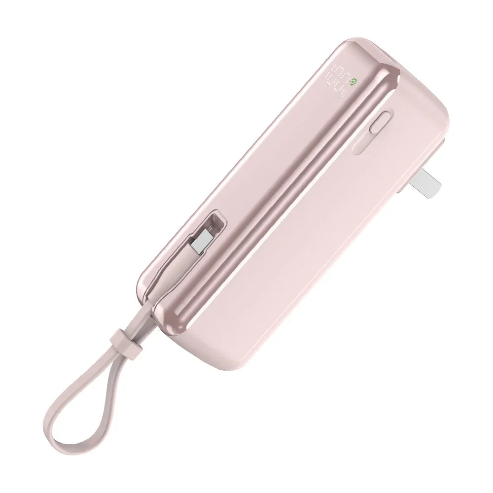 5000mAh Mini Power Bank with USB C Cable Plug Charger, 20W Fast Charging, Mini Portable Battery For iPhone 16 15, iPad Pro Air, Samsung S24 Ultra, Xiaomi