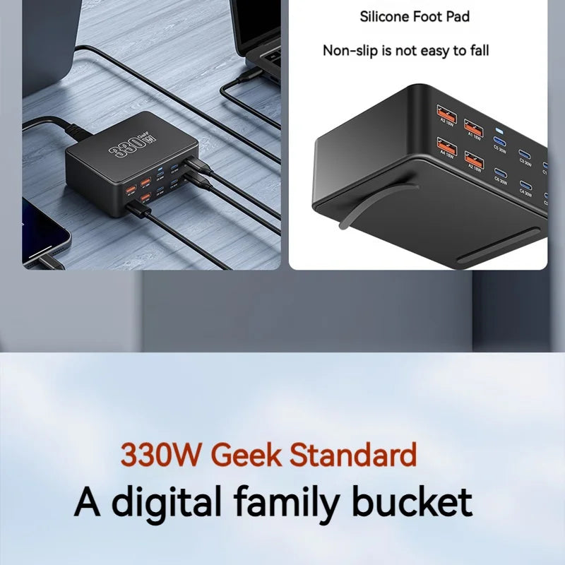 330W GAN Universal USB PD100W Laptop Charger 10 Port USB QC3.0 Fast Charging Station For Iphone Ipad Samsung Tablet Macbook Pro