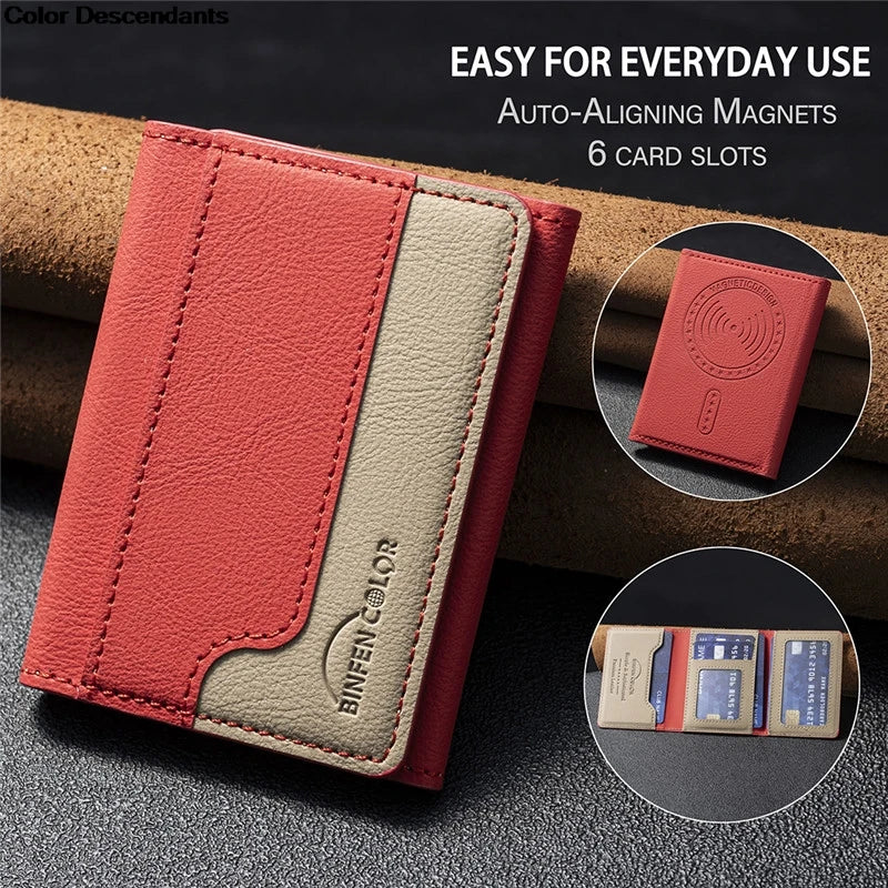 Meenova MagSafe Wallet Bag With 6 Card Slots Multi-Slot Auto-Aligning Magnetic Kickstand Card Holder High-Strength Adsorption and Stand Function