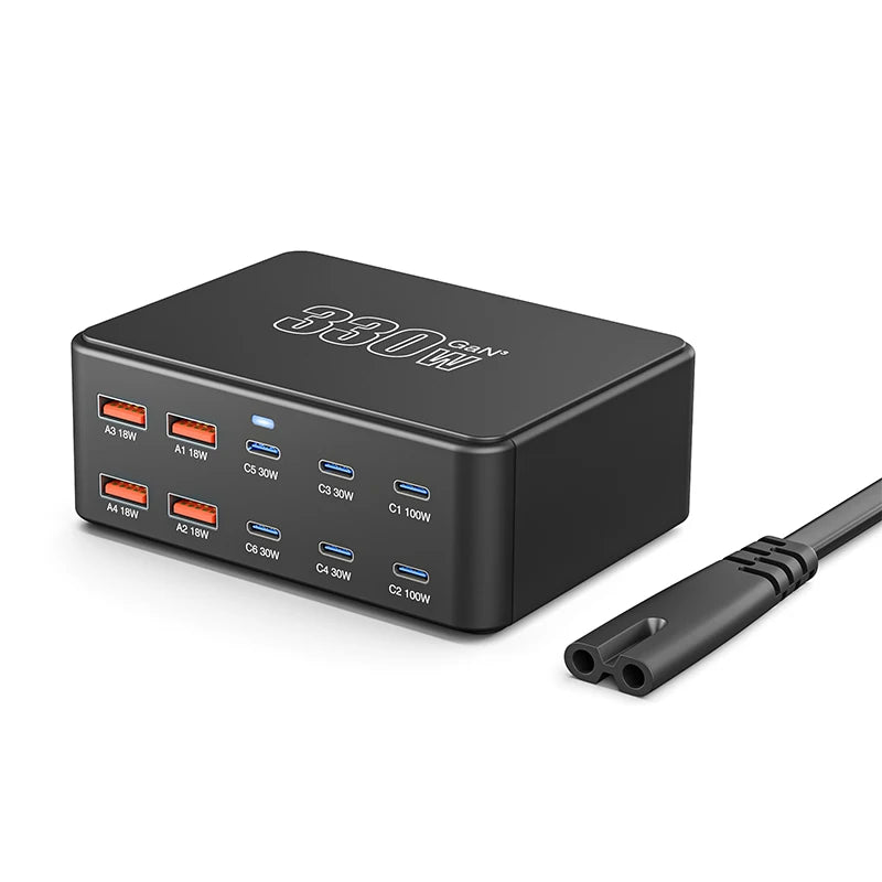 330W GAN Universal USB PD100W Laptop Charger 10 Port USB QC3.0 Fast Charging Station For Iphone Ipad Samsung Tablet Macbook Pro