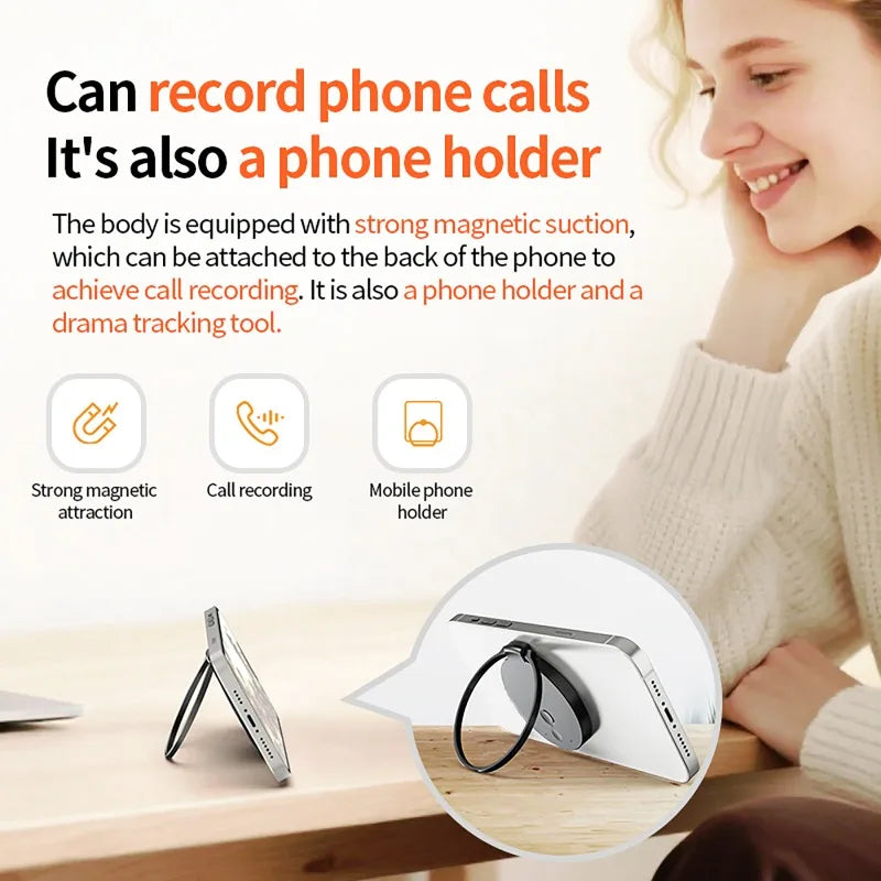 Portable Mini Digital Voice Recorder 8-256GB Magnetic Dictaphone AI ChatGPT App Intelligent Summarization Real-Time Recording