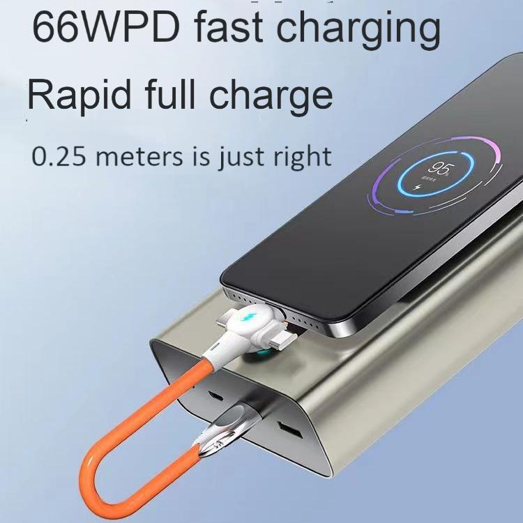 Meenova 66W Super Fast Charging 3-in-1 Short Cable for iPhone 14/Huawei/Android Car Use, 0.25m/0.5m Silicone Durable Orange