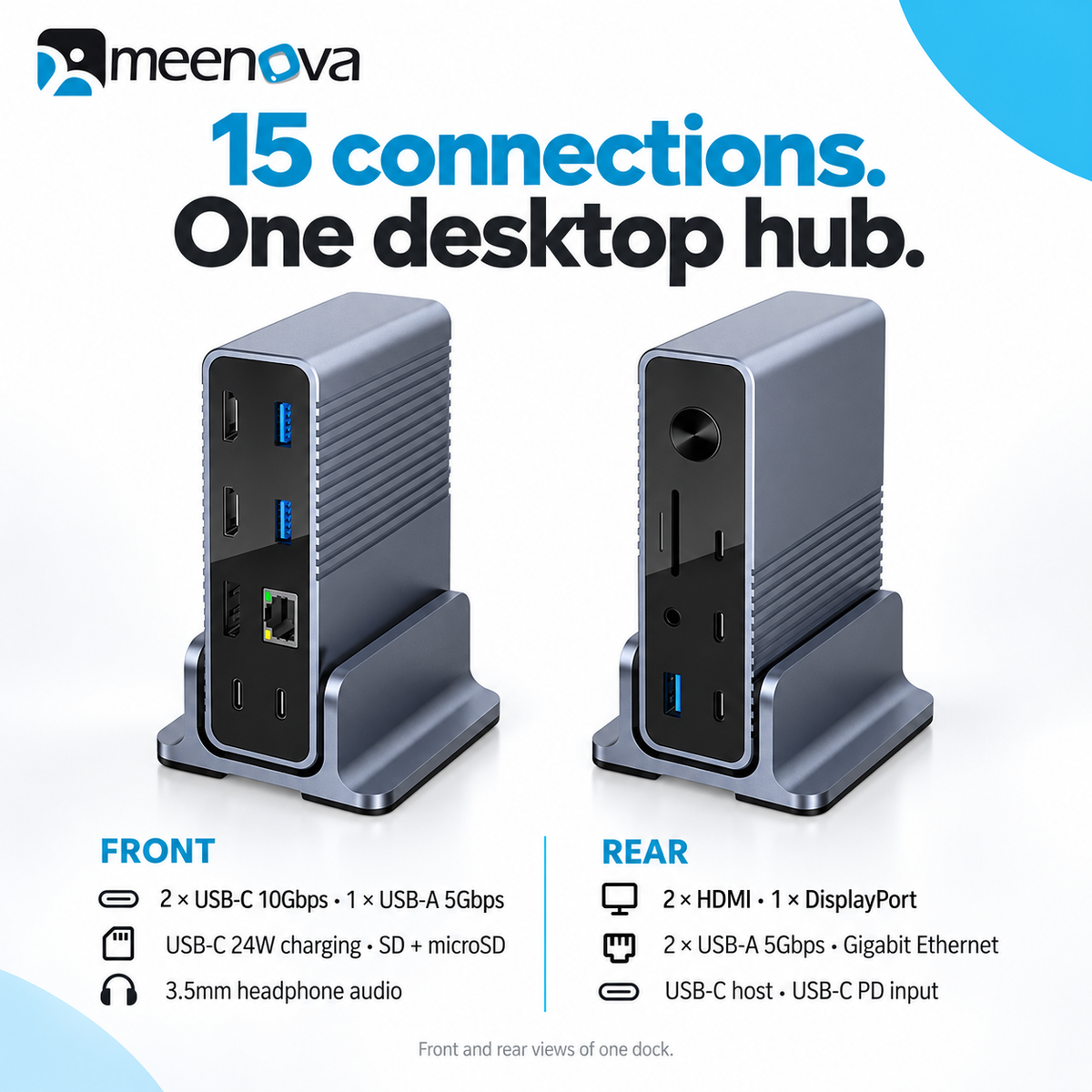 Meenova 15-in-1 USB-C Docking Station with Dual HDMI, DisplayPort & 10Gbps USB-C