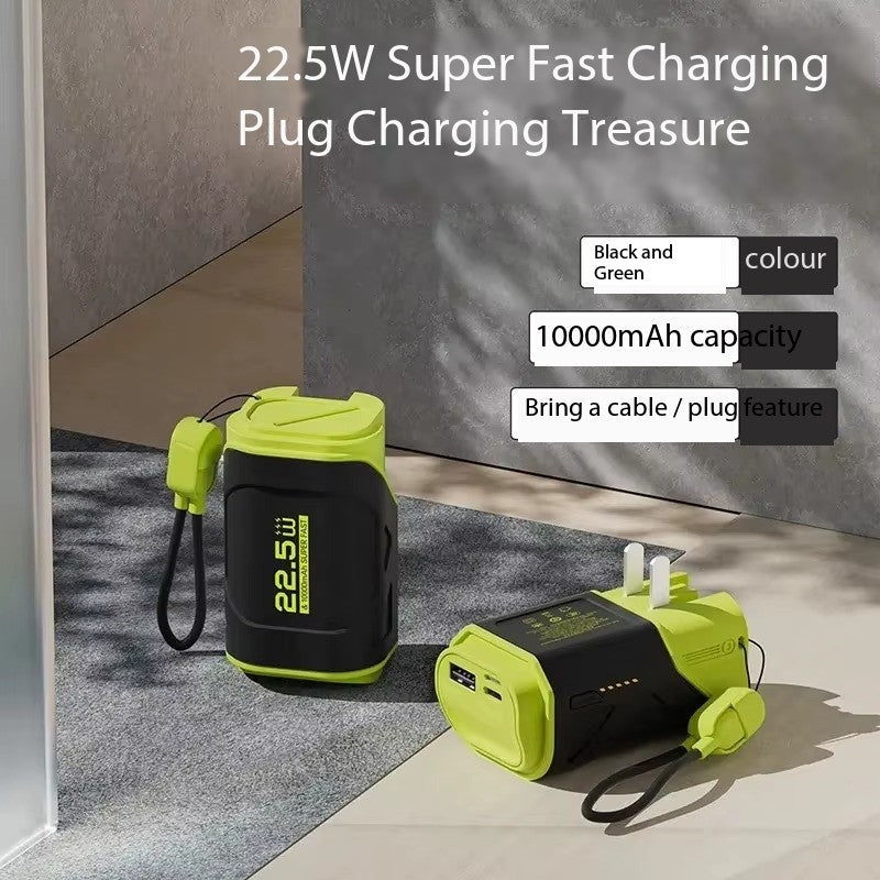 Portable Power Bank with AC Plug with Retractable Cable 22.5W, Compact, Creative 10,000mAh Mobile Power Supply for iPhone 16 15 14, Samsung Galaxy S25 Ultra.