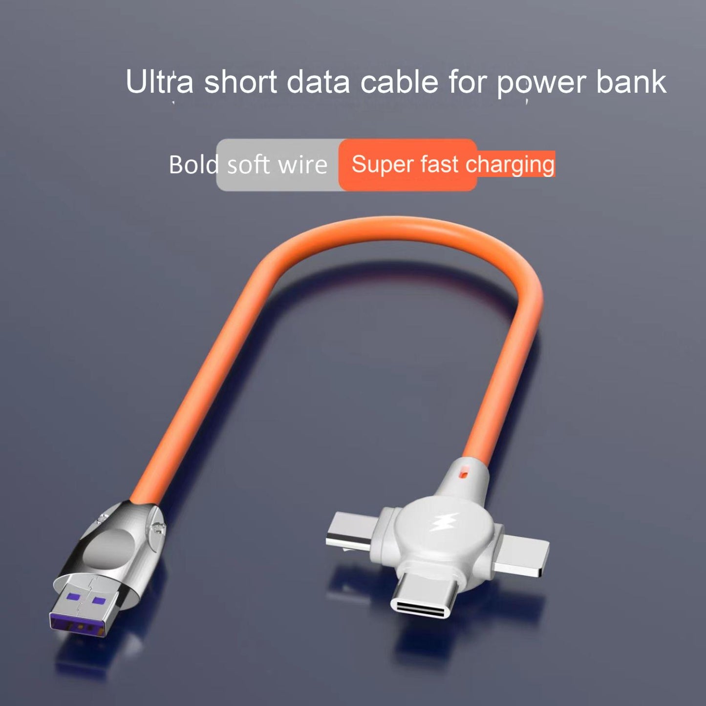 Meenova 66W Super Fast Charging 3-in-1 Short Cable for iPhone 14/Huawei/Android Car Use, 0.25m/0.5m Silicone Durable Orange